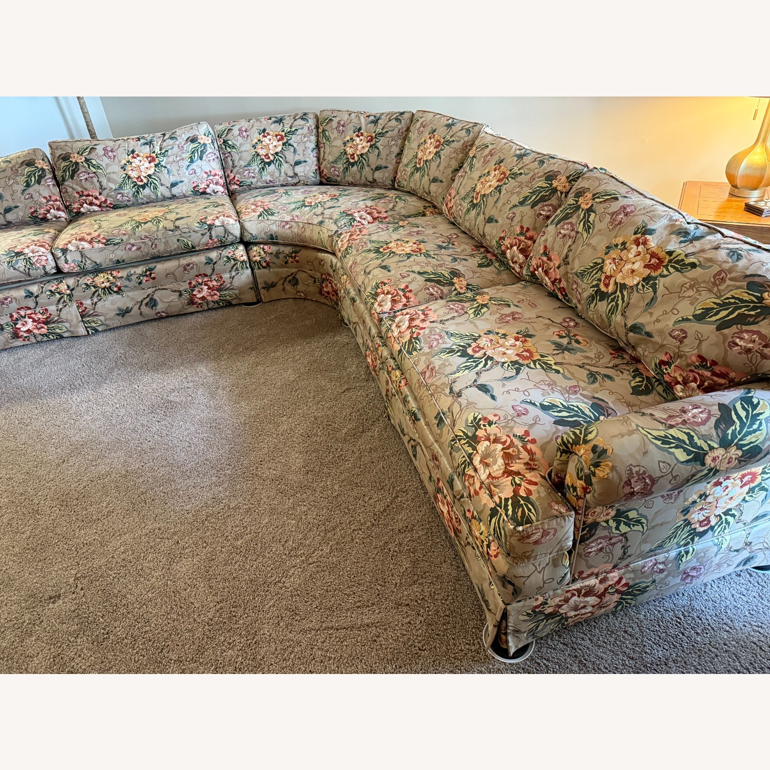 1990's Custom Taupe Floral 3-Piece Sofa - image-23
