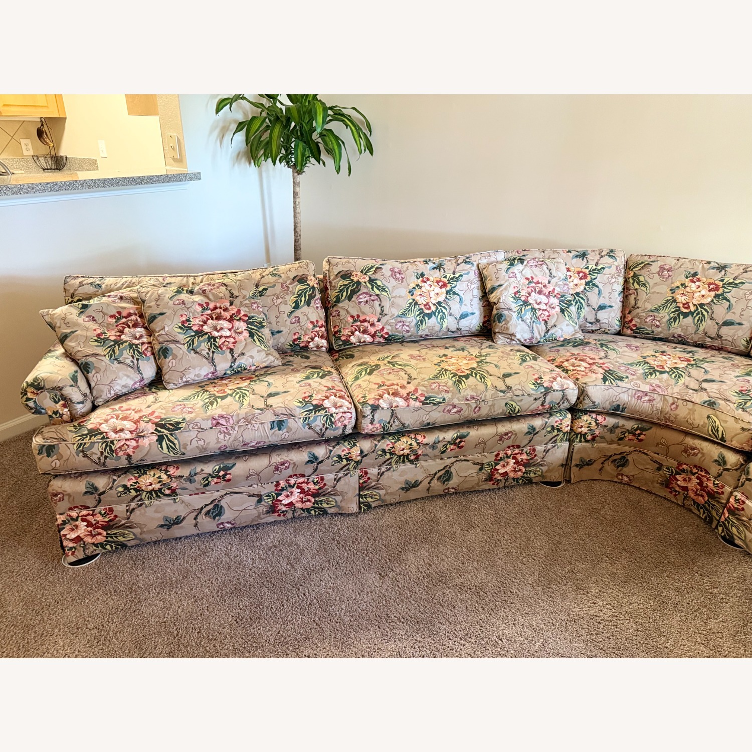 1990's Custom Taupe Floral 3-Piece Sofa - image-7