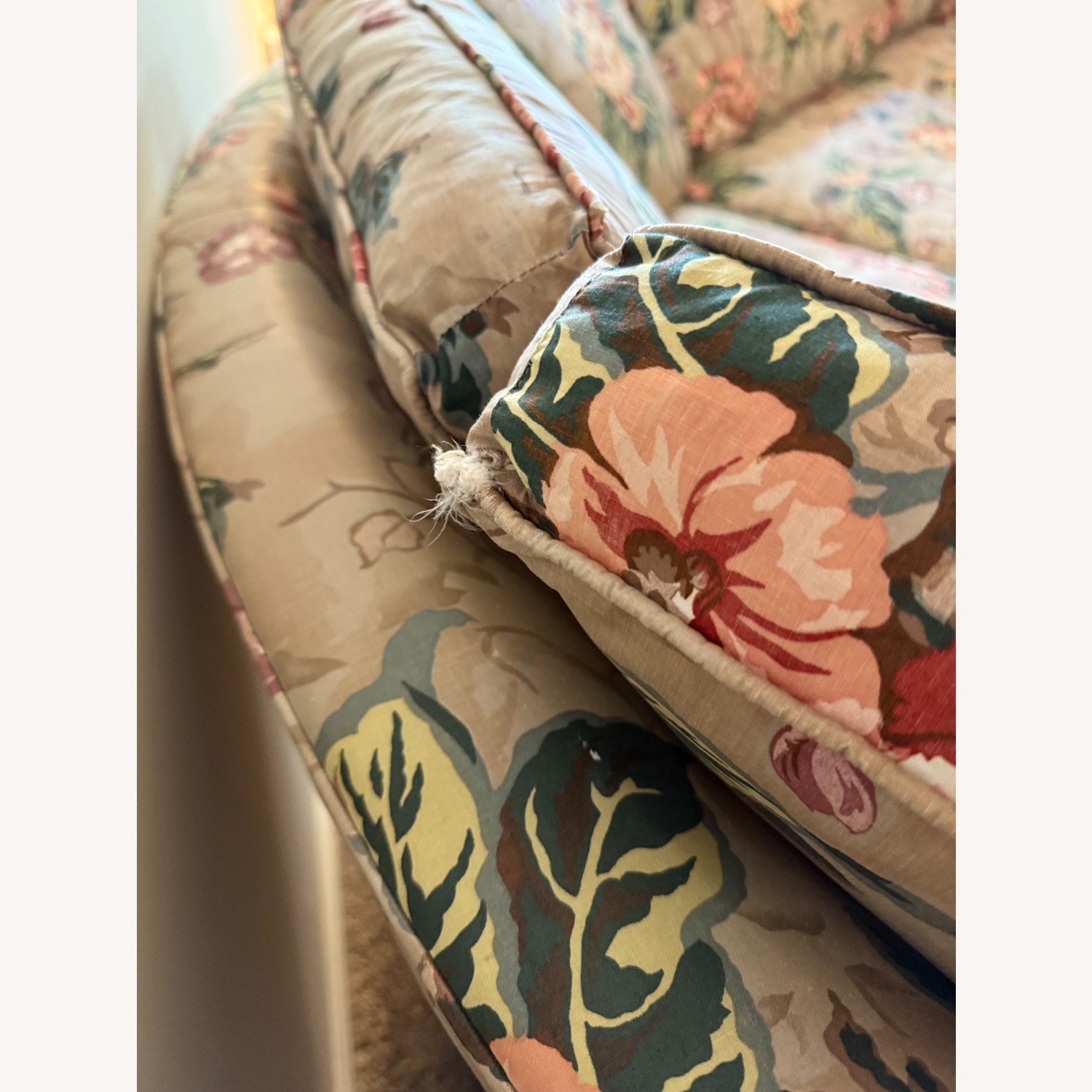 1990's Custom Taupe Floral 3-Piece Sofa - image-8