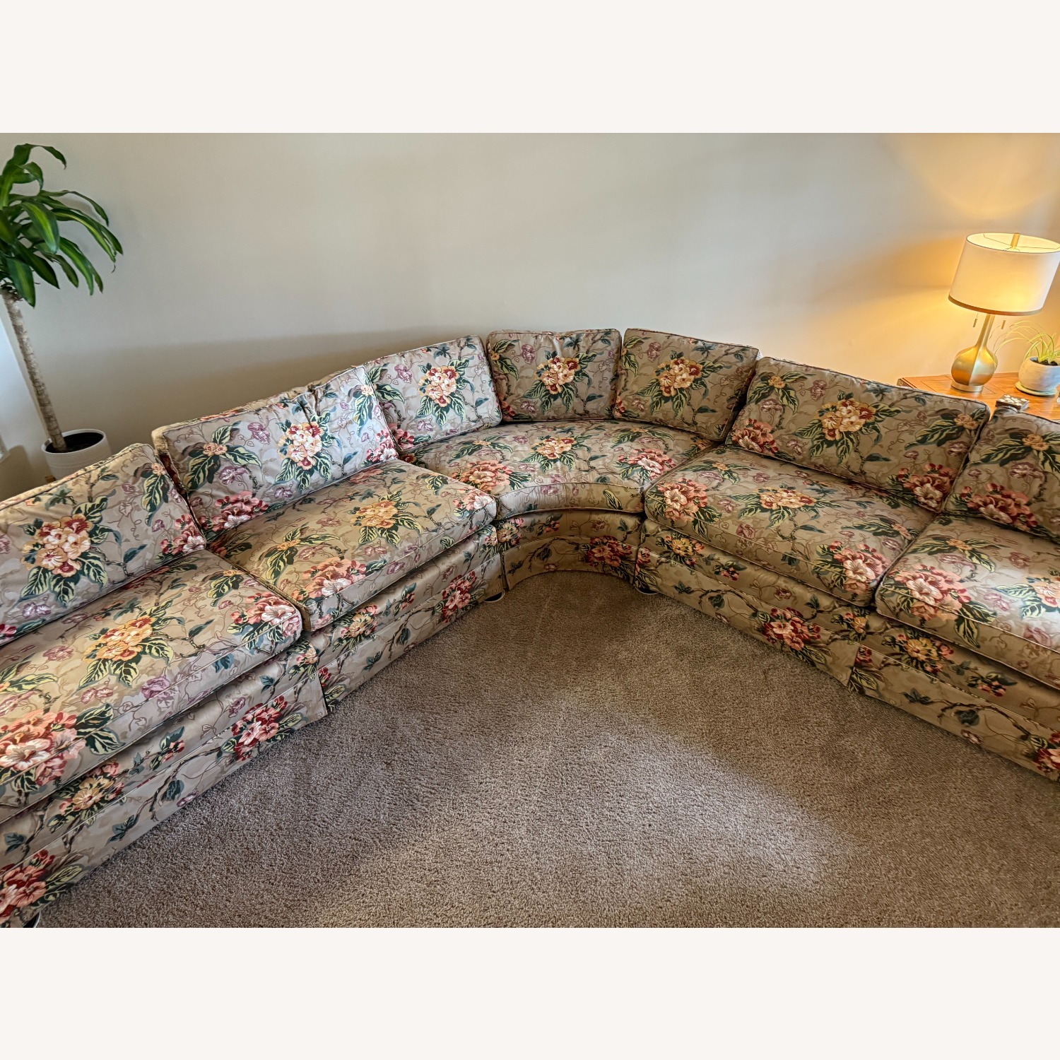 1990's Custom Taupe Floral 3-Piece Sofa - image-0