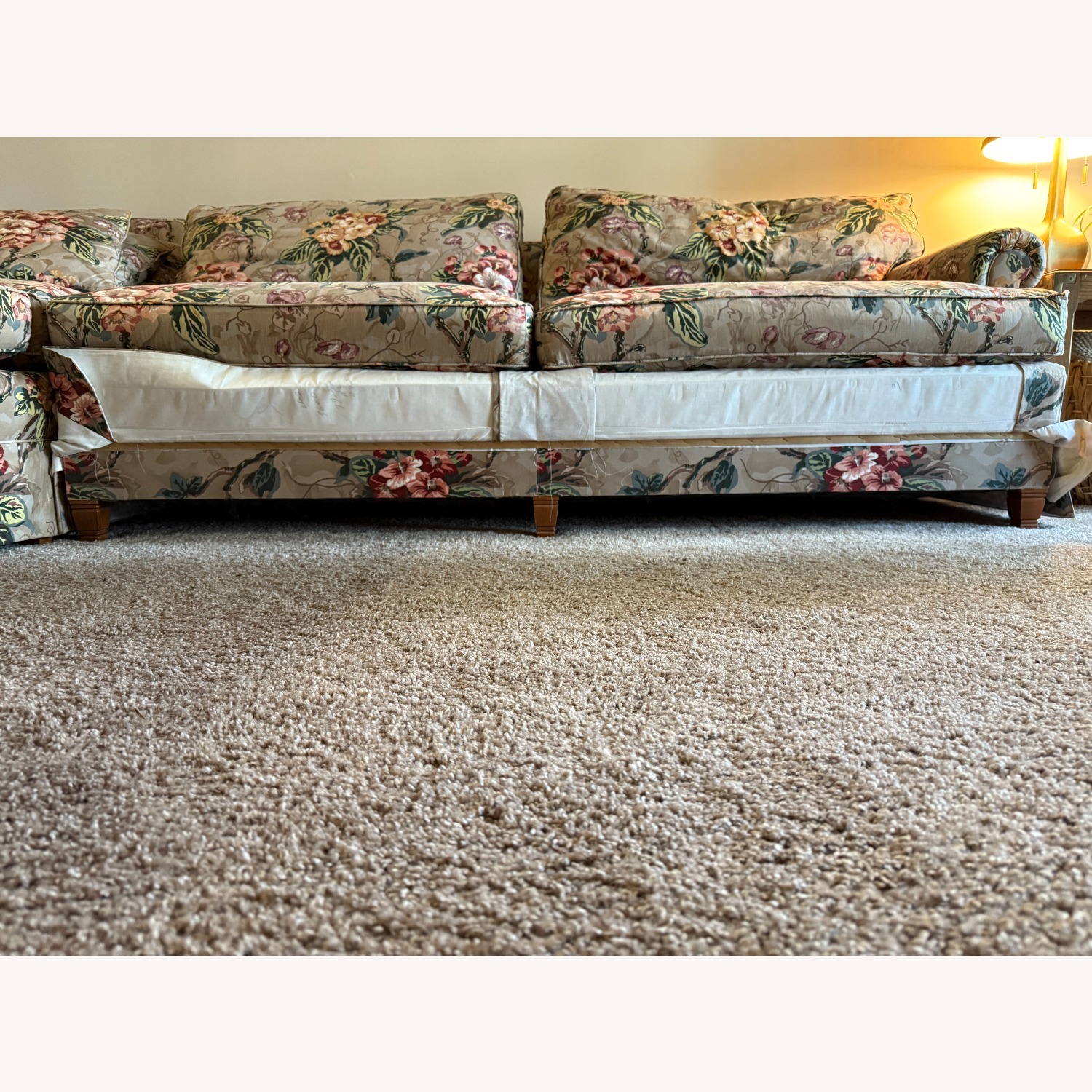 1990's Custom Taupe Floral 3-Piece Sofa - image-5