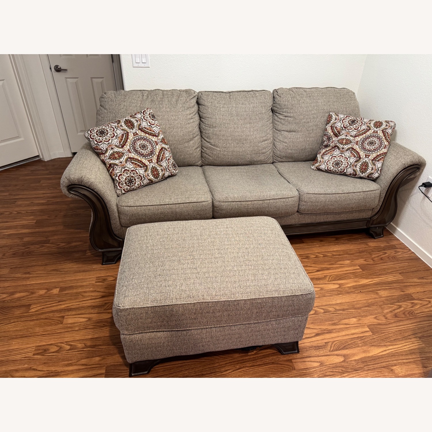 Beige Fabric 3-Person Couch w Ottoman - image-0