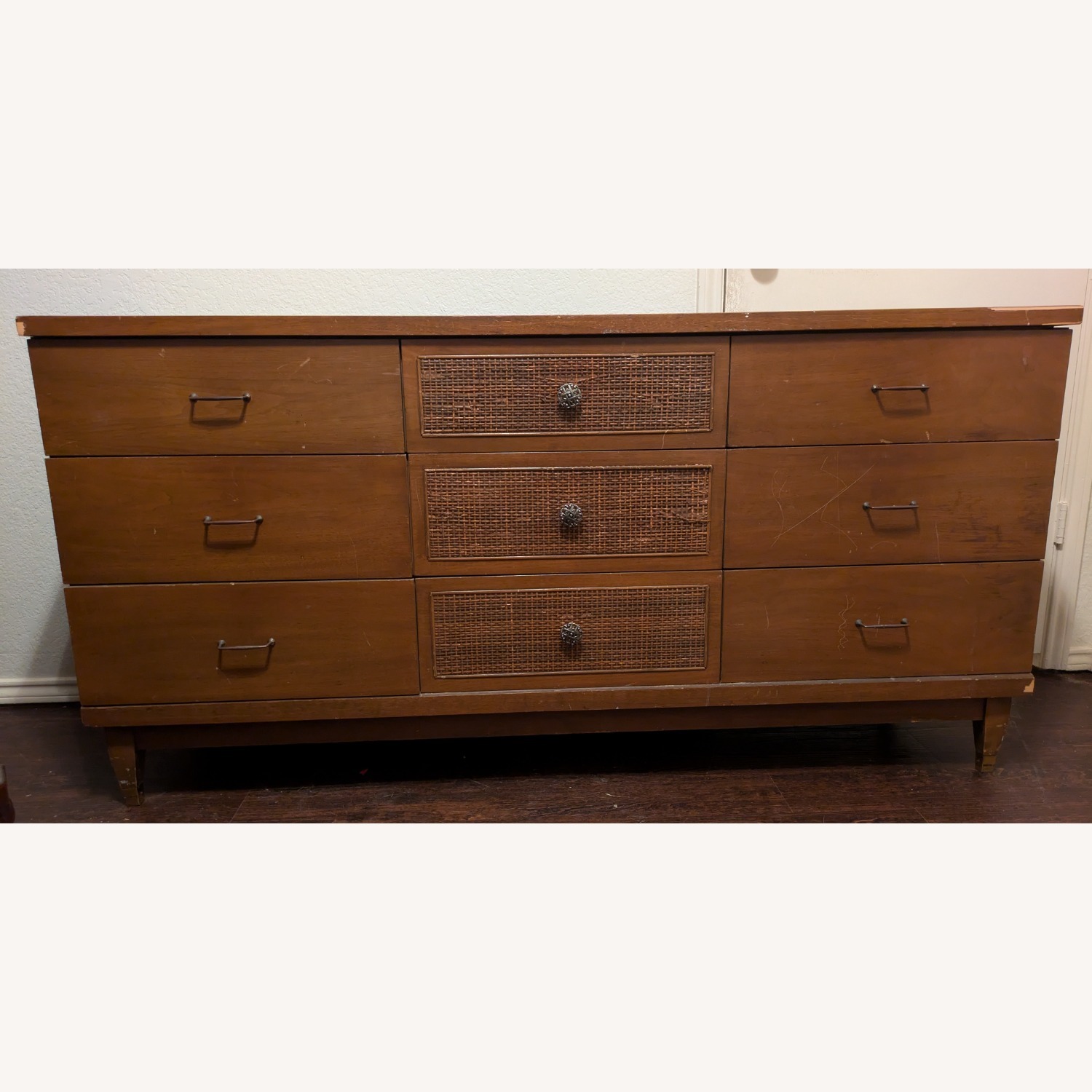 Mid-Century Modern Dresser W Cane Accents - image-1