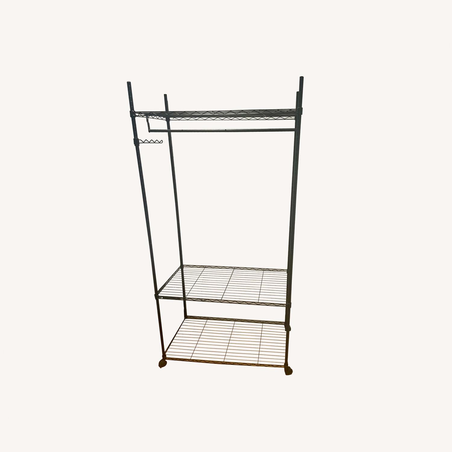 Black Metal Clothing Rack W Shelves - image-0