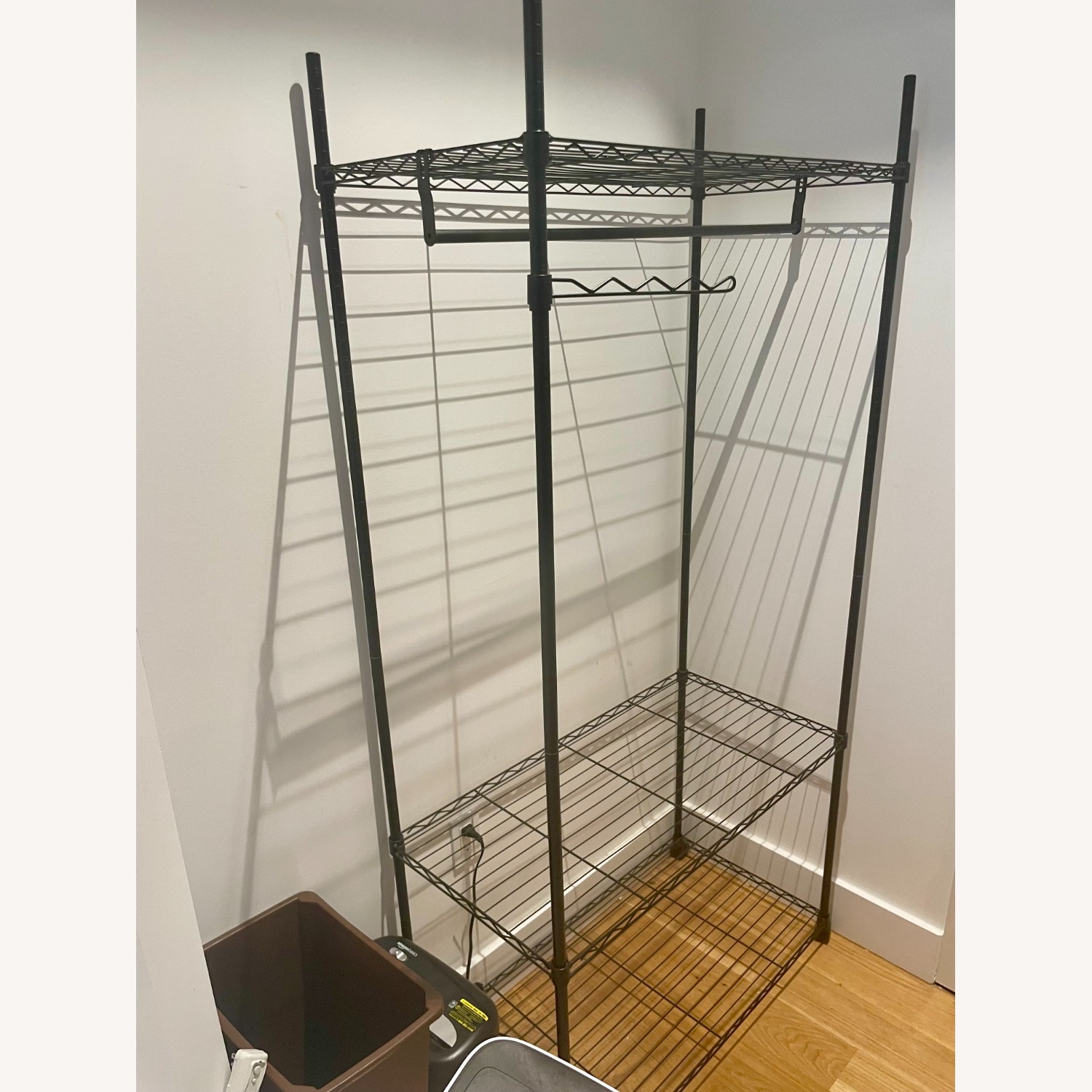 Black Metal Clothing Rack W Shelves - image-2