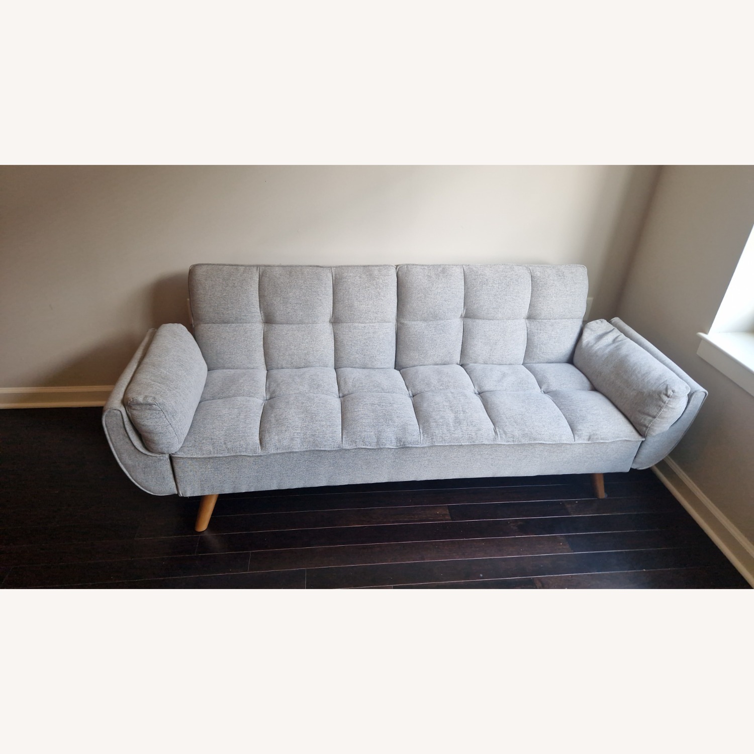 Light Grey Sofa With Wooden Legs - image-1