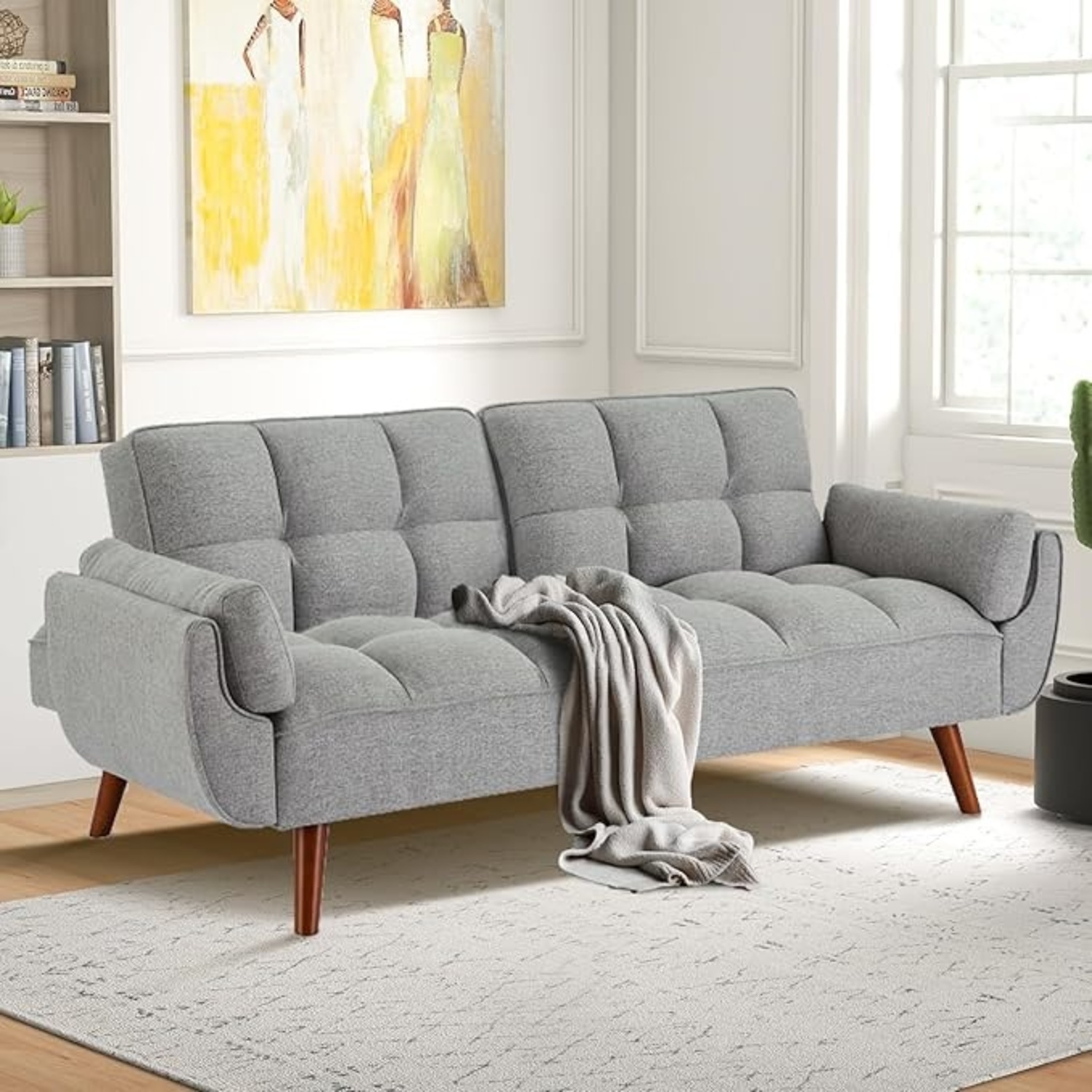Light Grey Sofa With Wooden Legs - image-4