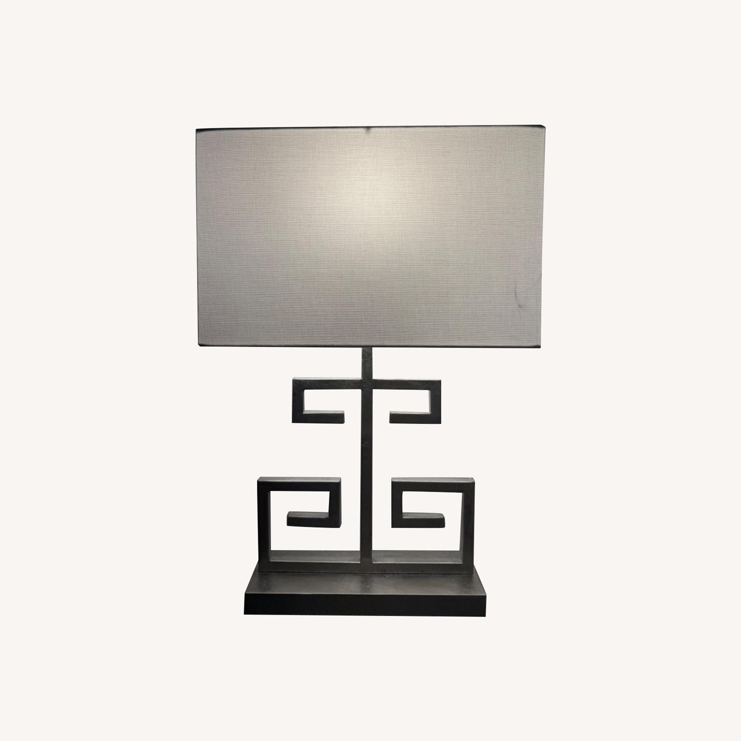 Lighting 24-inch Antique Silver Greek Key Table Lamp (Set of 2) - image-0