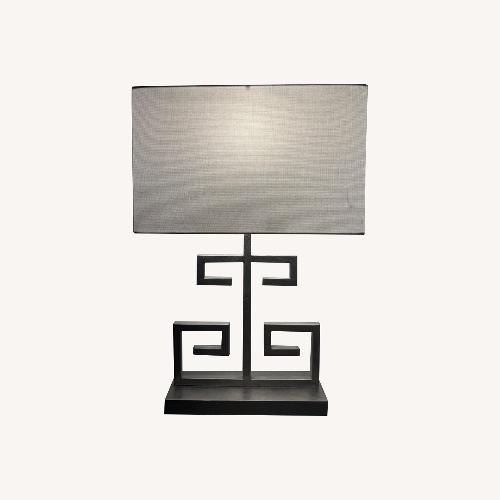Used Lighting 24-inch Antique Silver Greek Key Table Lamp (Set of 2)  for sale on AptDeco