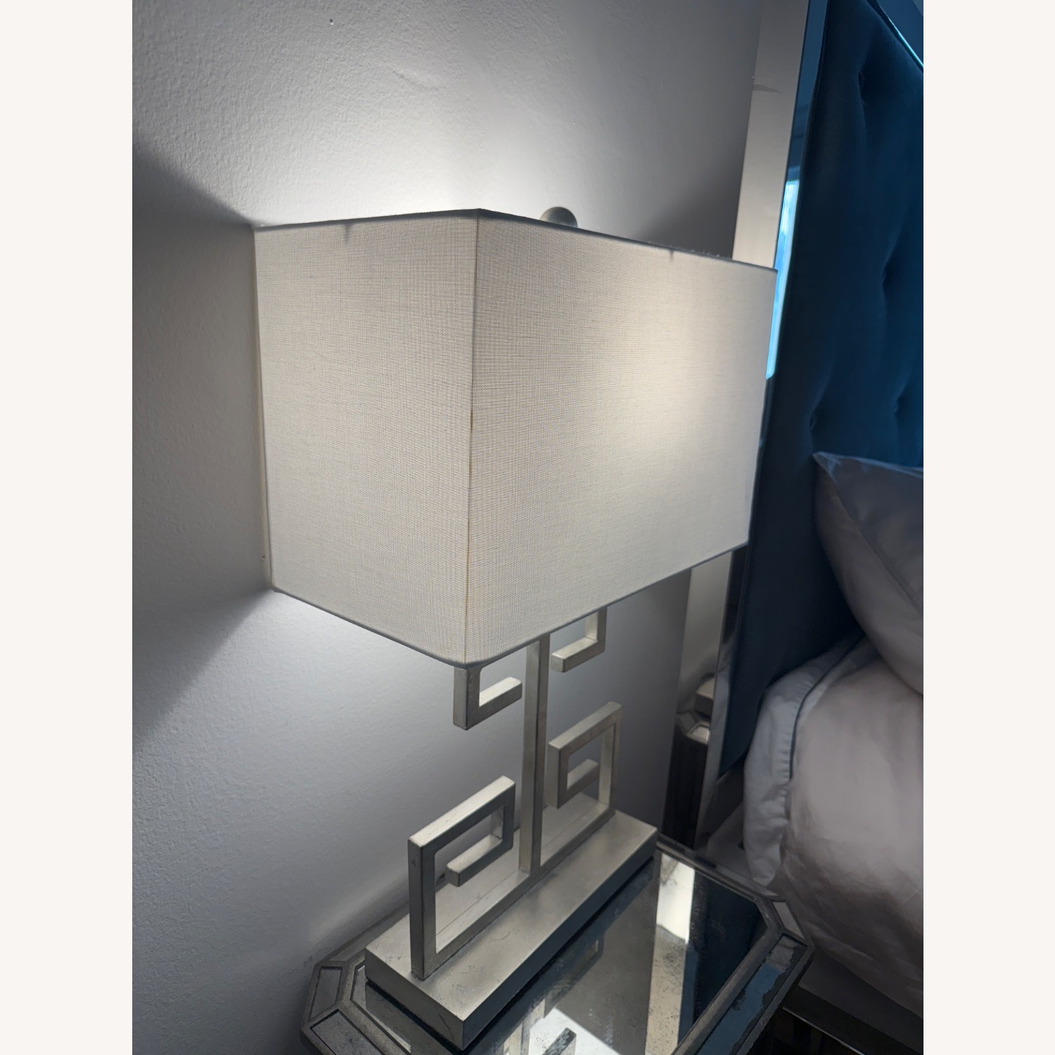 Lighting 24-inch Antique Silver Greek Key Table Lamp (Set of 2) - image-2