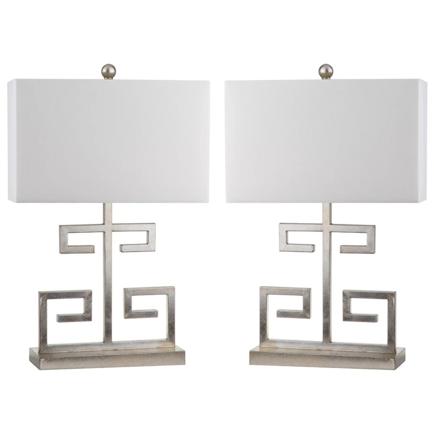 Lighting 24-inch Antique Silver Greek Key Table Lamp (Set of 2) - image-4