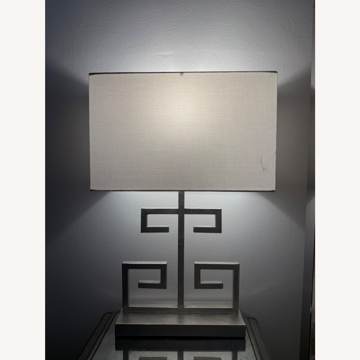 Lighting 24-inch Antique Silver Greek Key Table Lamp (Set of 2) - image-1