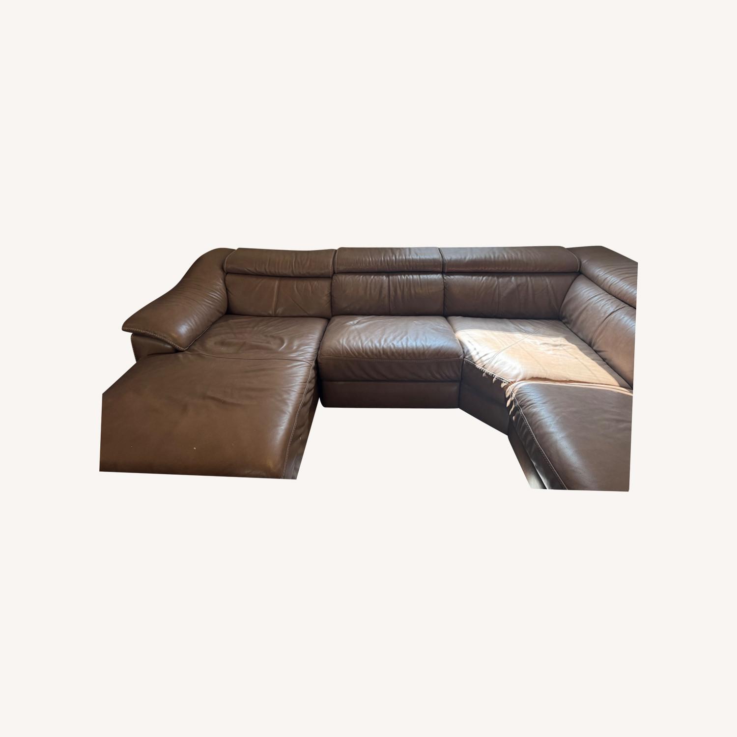Leather Light Brown Sectional - image-0