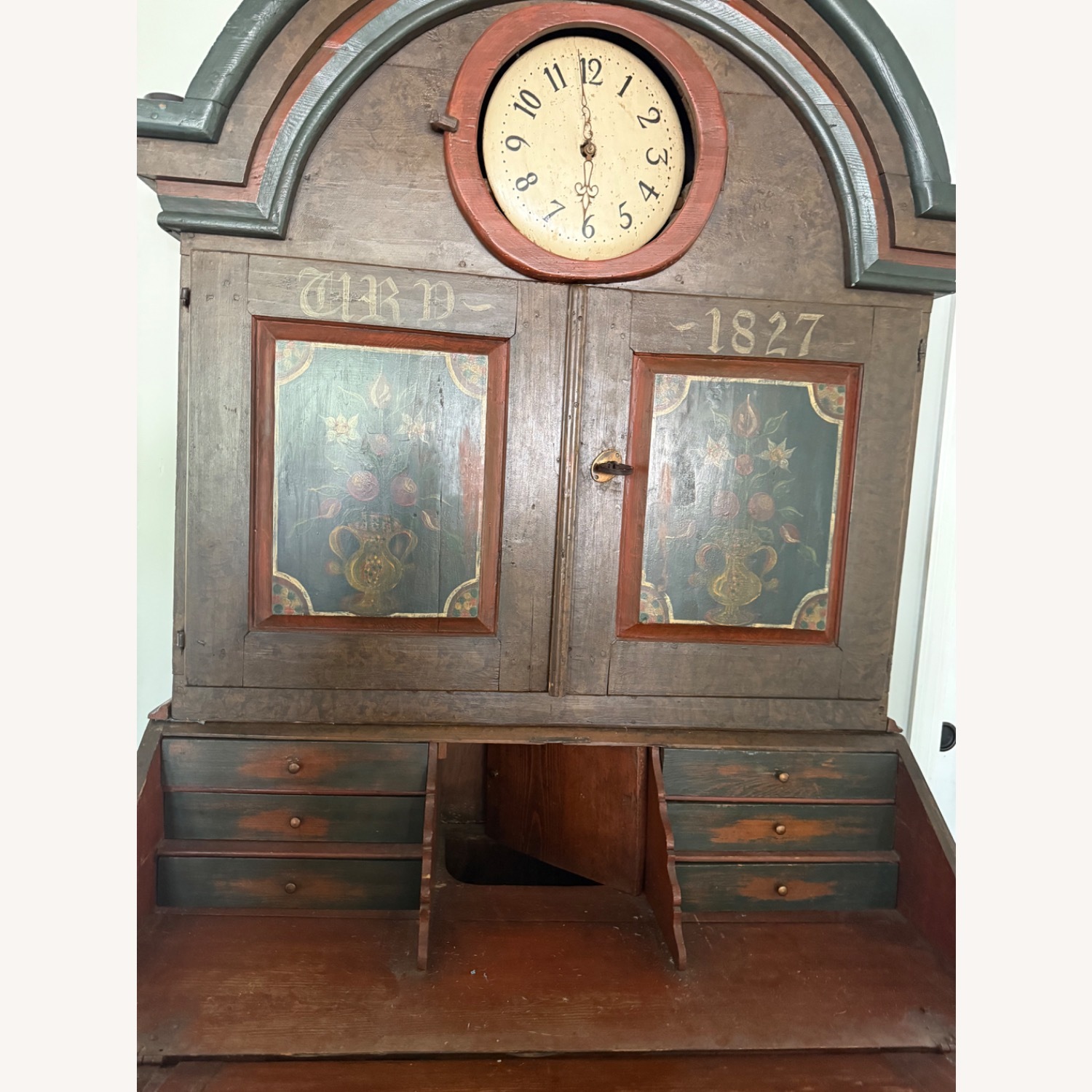 Antique Clock Cabinet with Secretary Desk - image-5