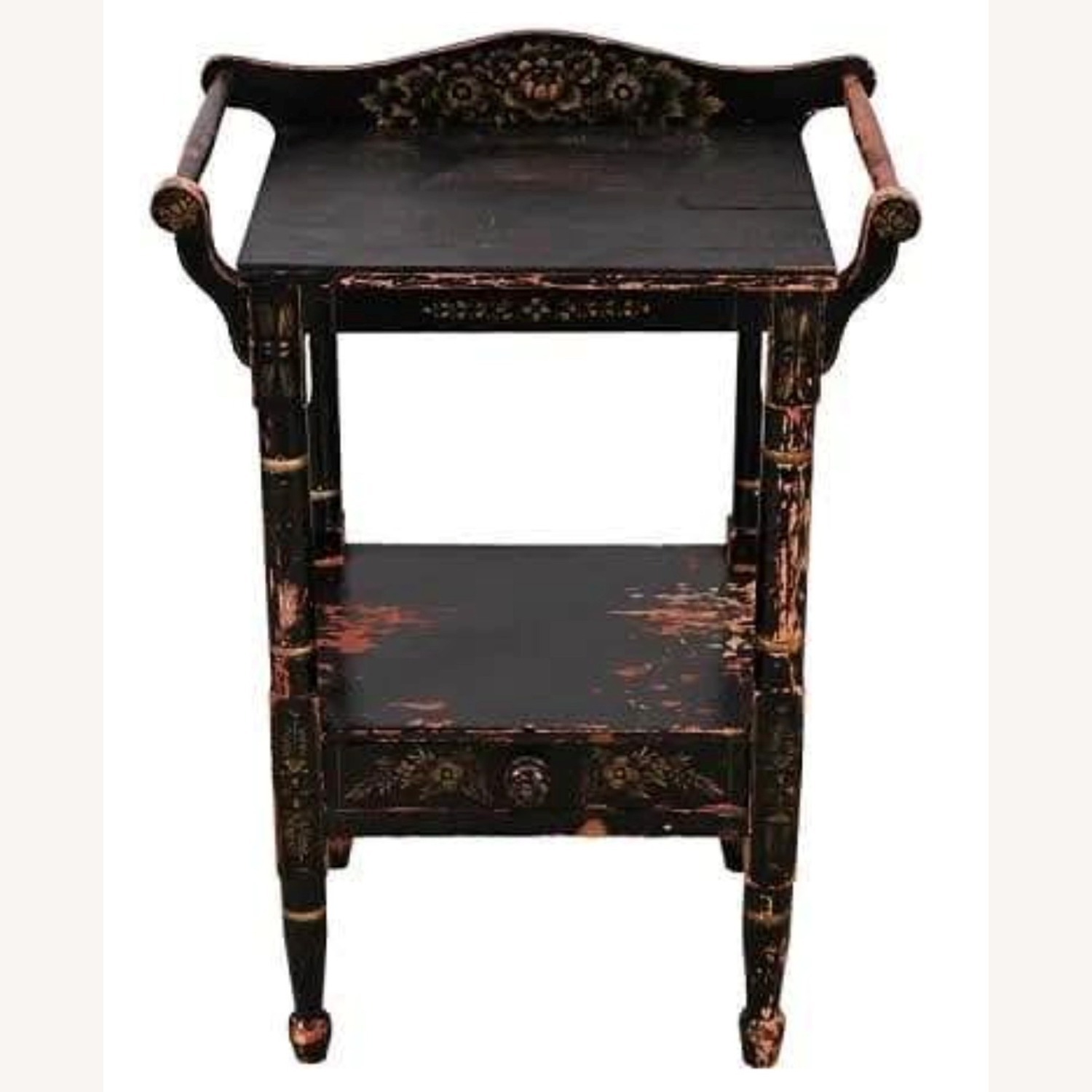 Antique Hand Carved Ebonized Painted Dry Sink - image-8
