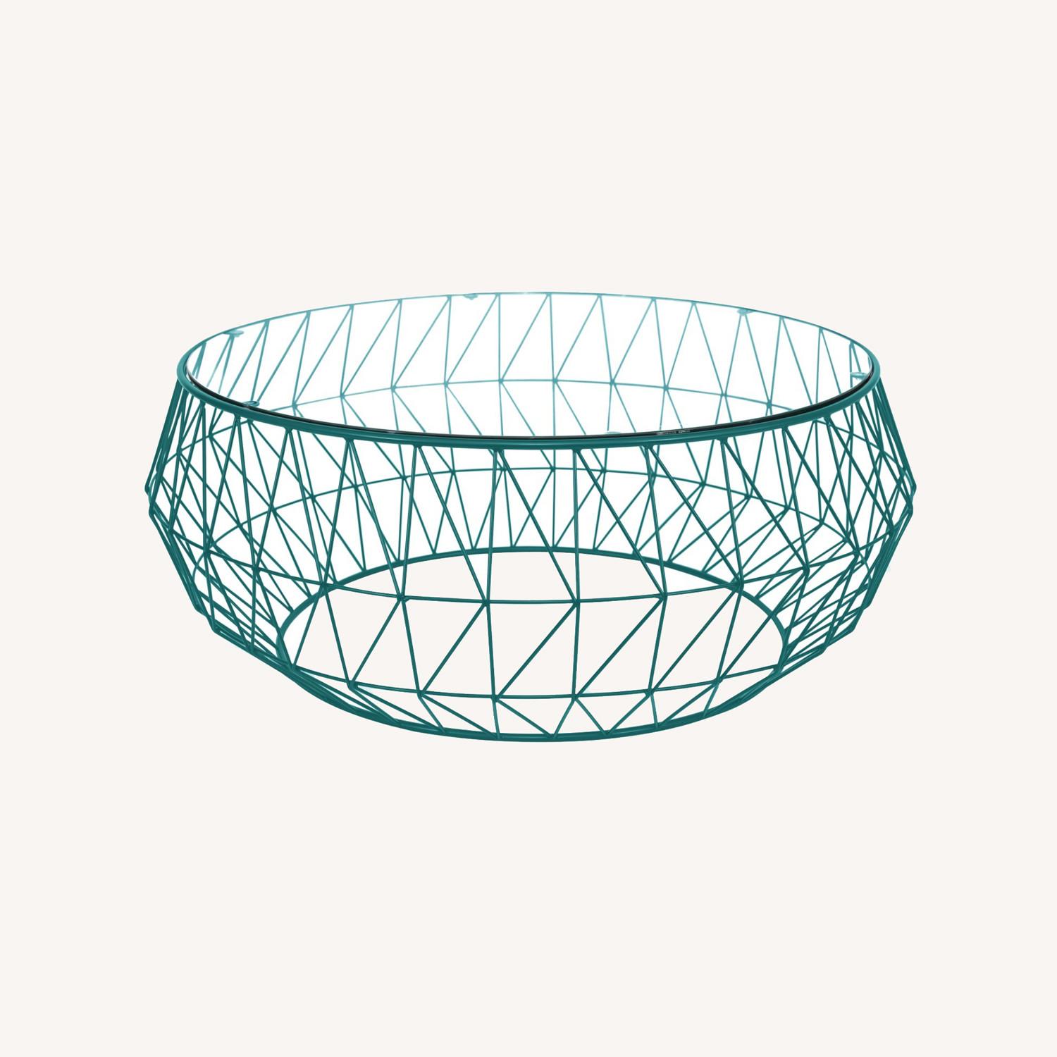 LeisureMod Malibu 39" Glass Top Blue Coffee Table - image-0