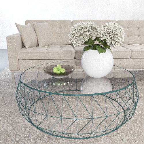Used LeisureMod Malibu 39" Glass Top Blue Coffee Table for sale on AptDeco