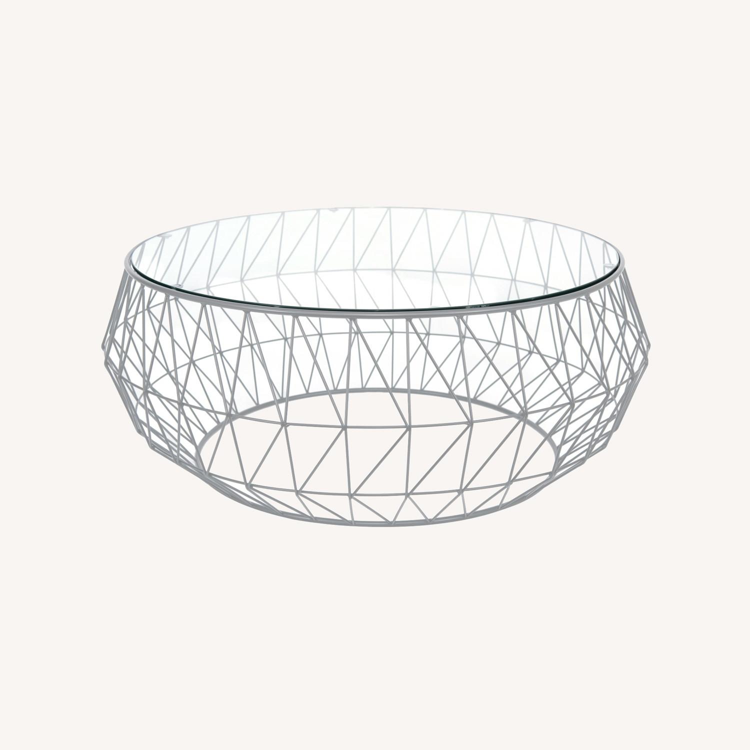 LeisureMod Malibu 39" Glass Top Grey Coffee Table - image-0