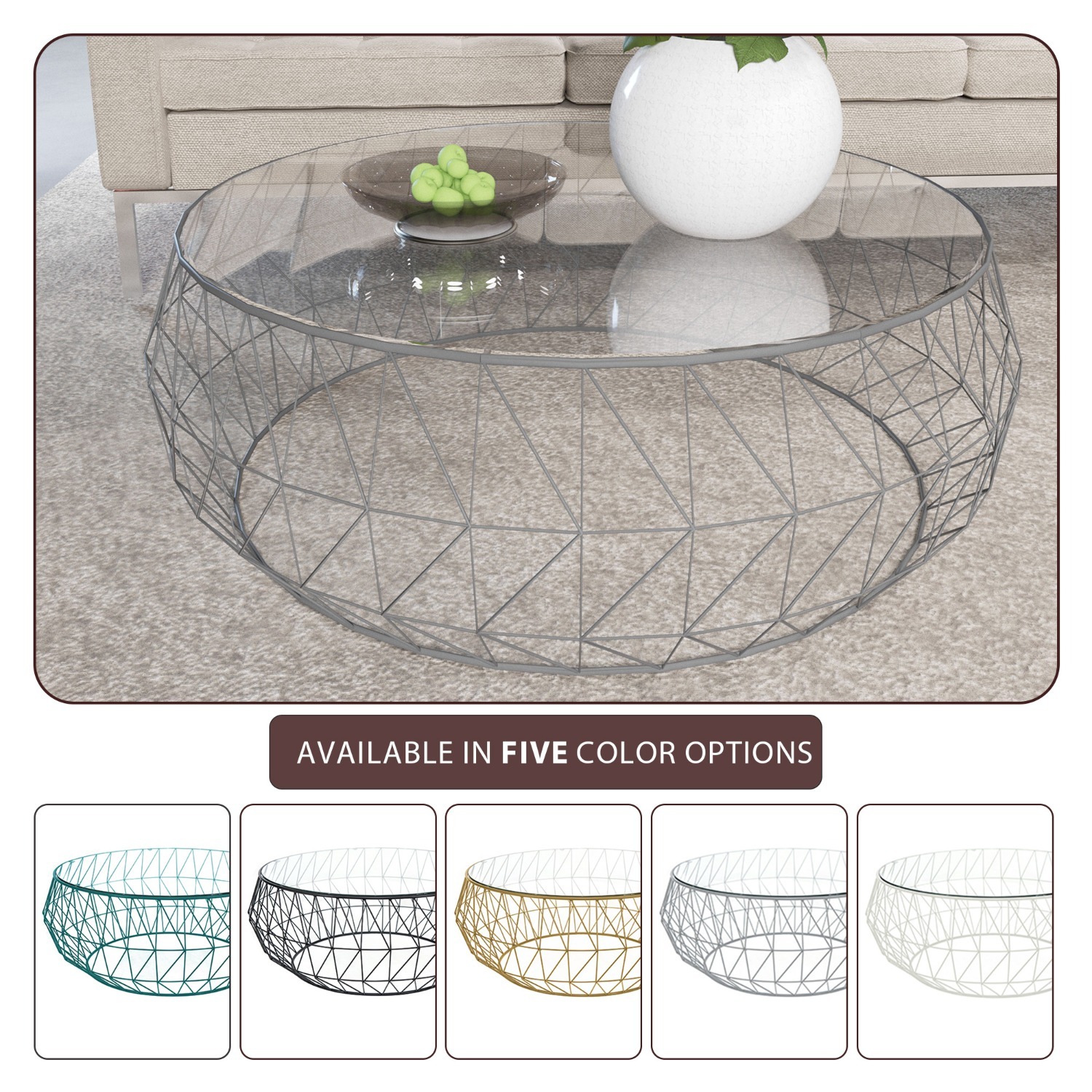 LeisureMod Malibu 39" Glass Top Grey Coffee Table - image-3