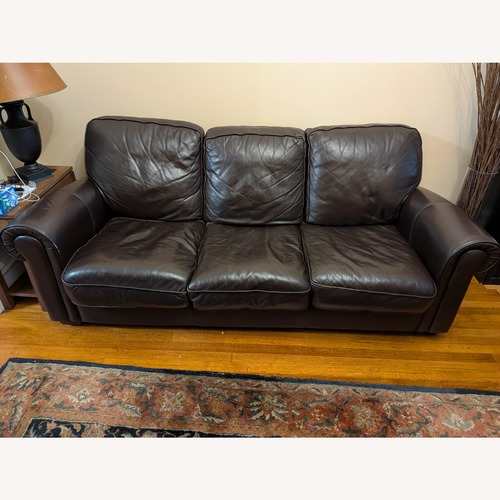 Used Hemingway Dark Leather 3 Seater High Back Sofa for sale on AptDeco