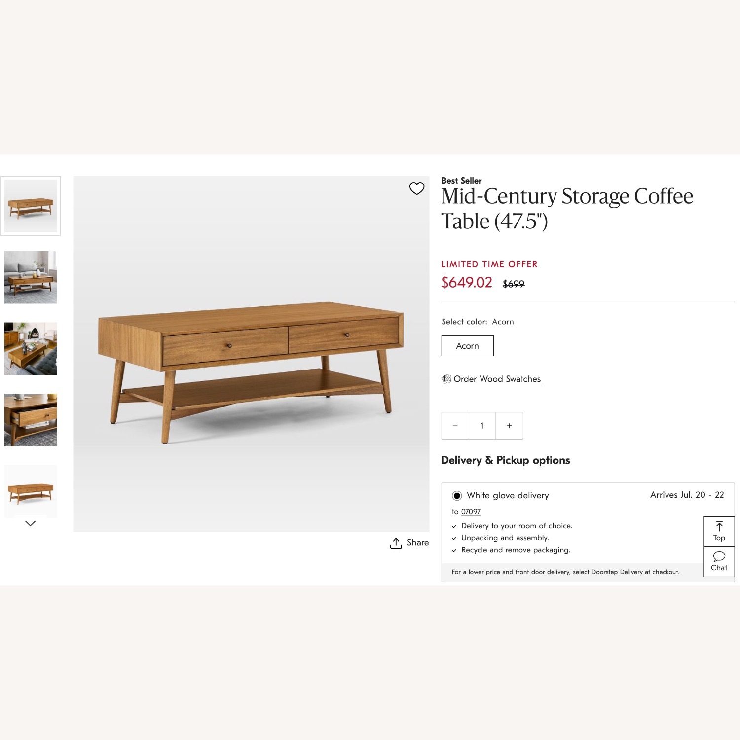 Mid-Century Storage Coffee Table (47.5") - image-12
