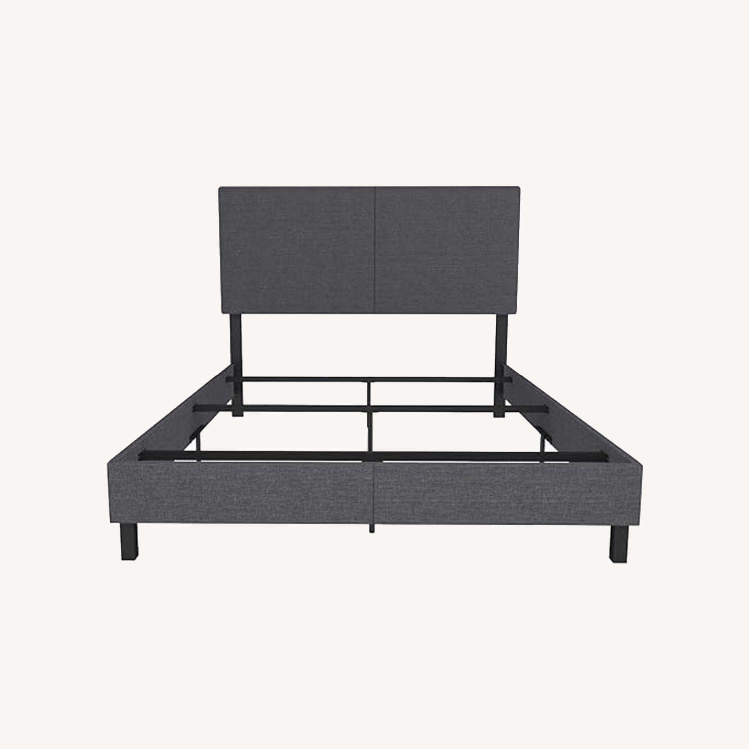 Grey Linen Queen Size Bed Frame - image-0