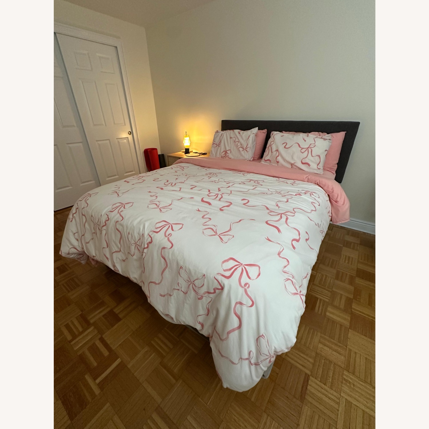 Grey Linen Queen Size Bed Frame - image-1