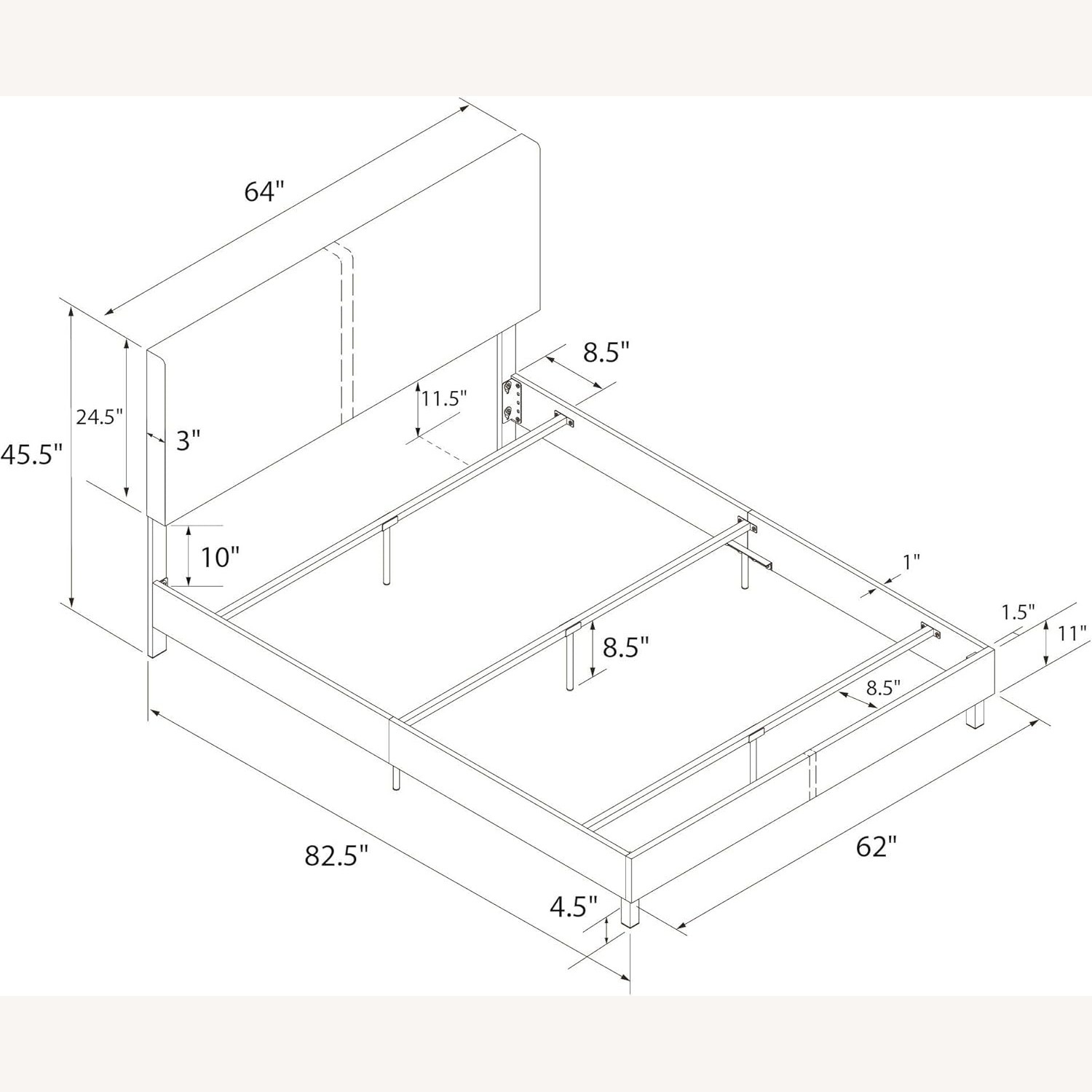 Grey Linen Queen Size Bed Frame - image-3