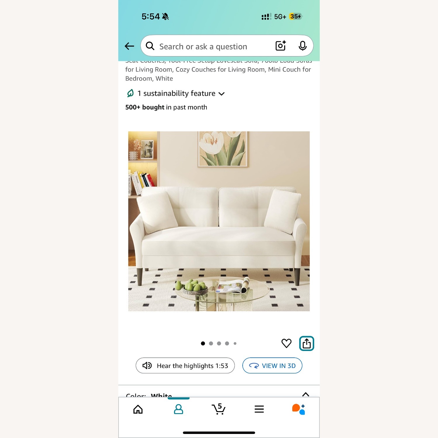 Soft Small Couch with 2 Pillows - image-1