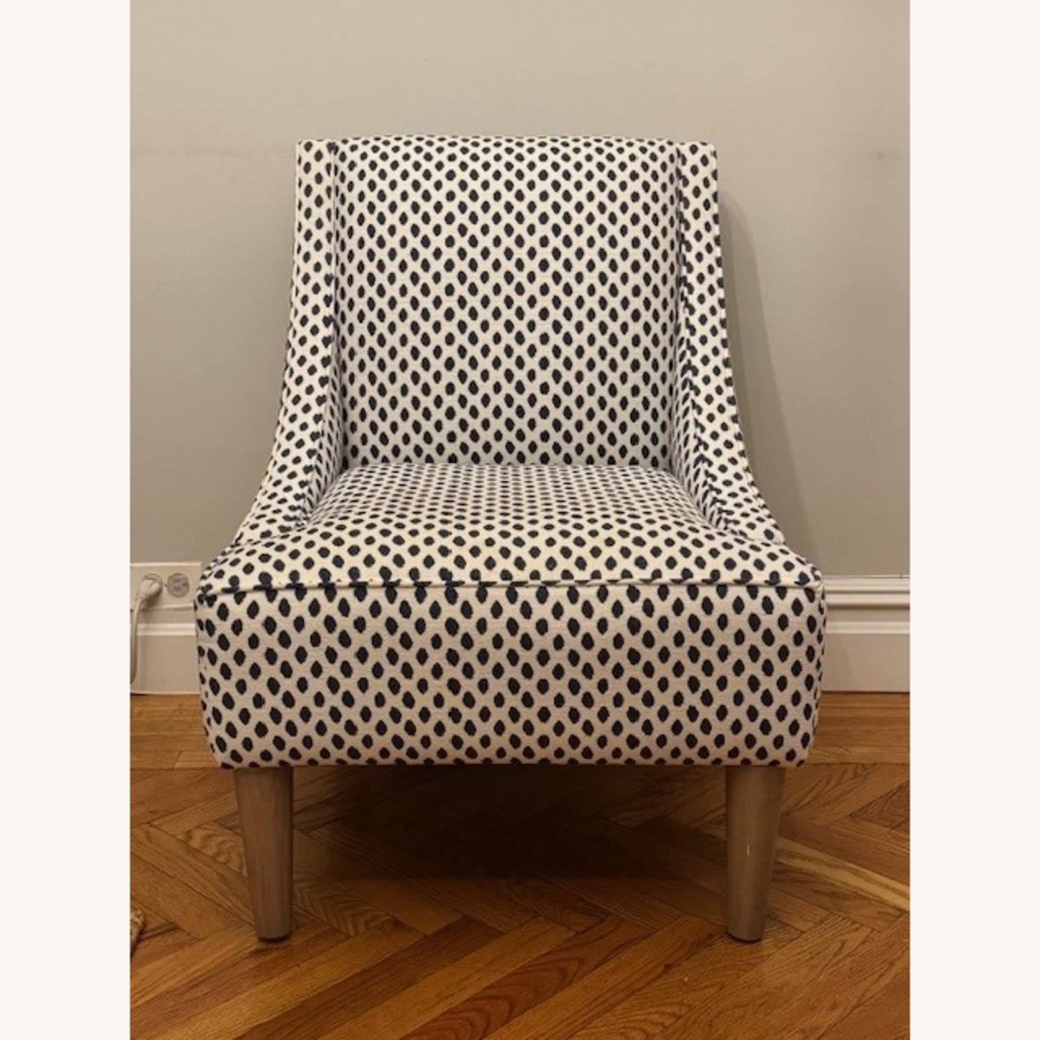 White and Navy Printed Fabric Accent Chair - image-1
