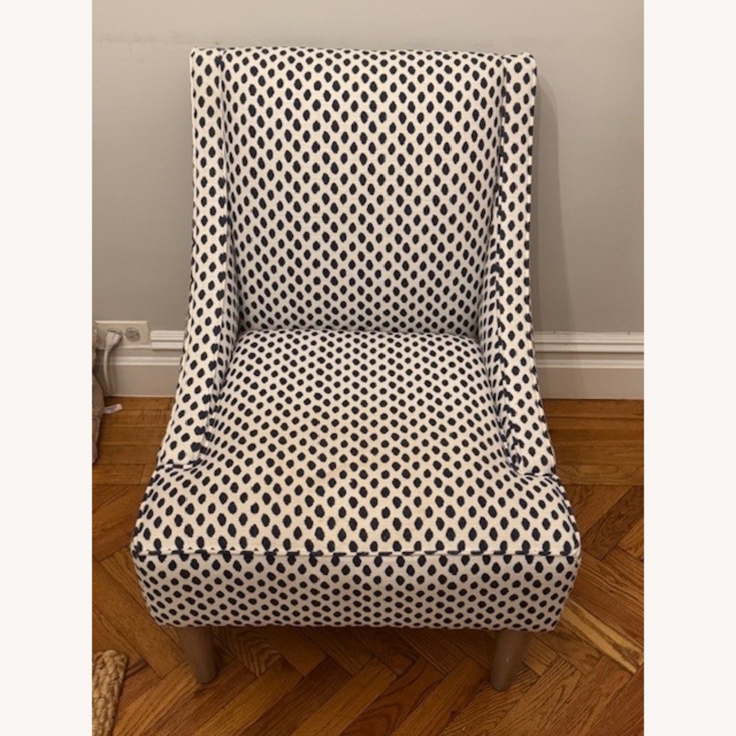 White and Navy Printed Fabric Accent Chair - image-2
