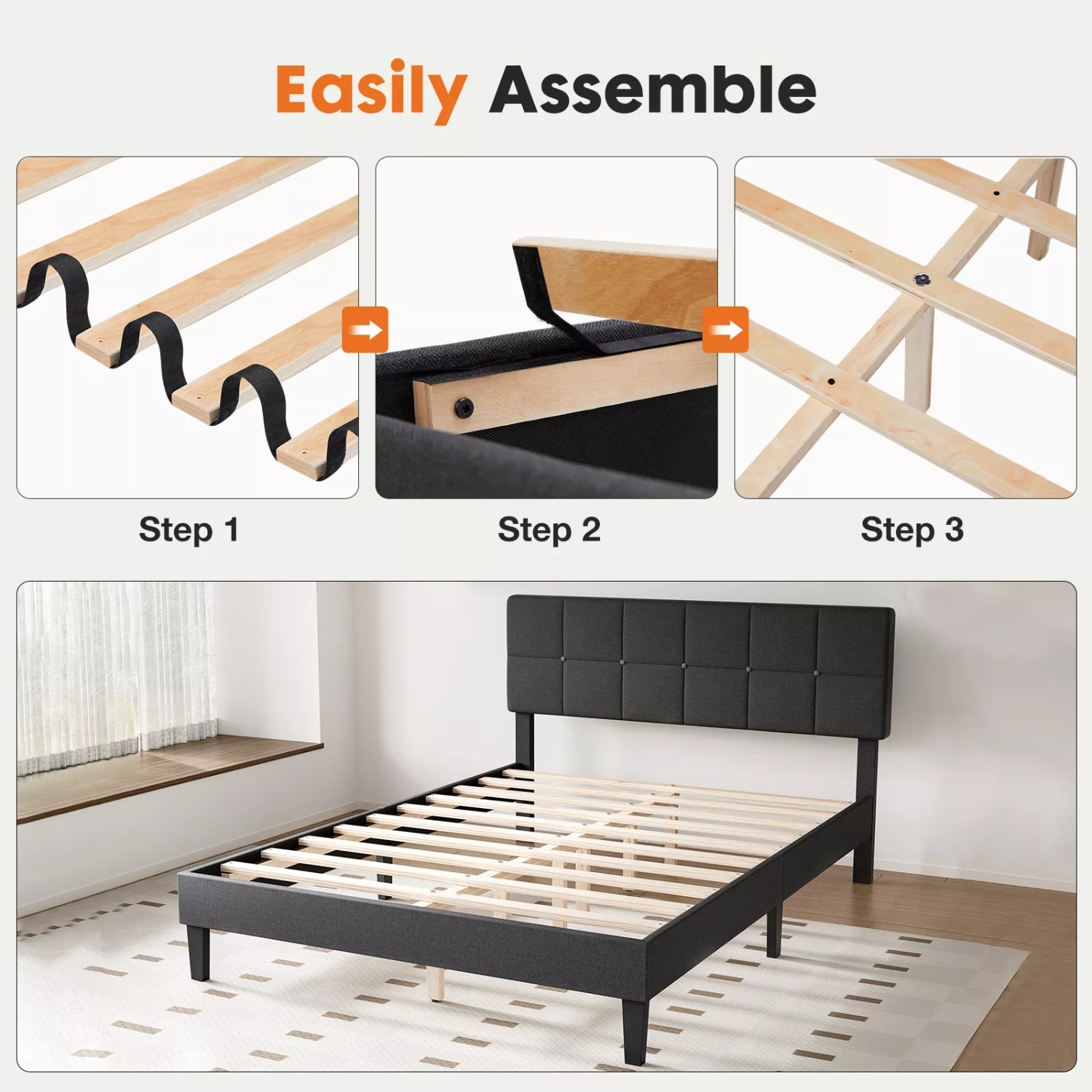 Queen Bed Frame with Adjustable Headboard - image-7