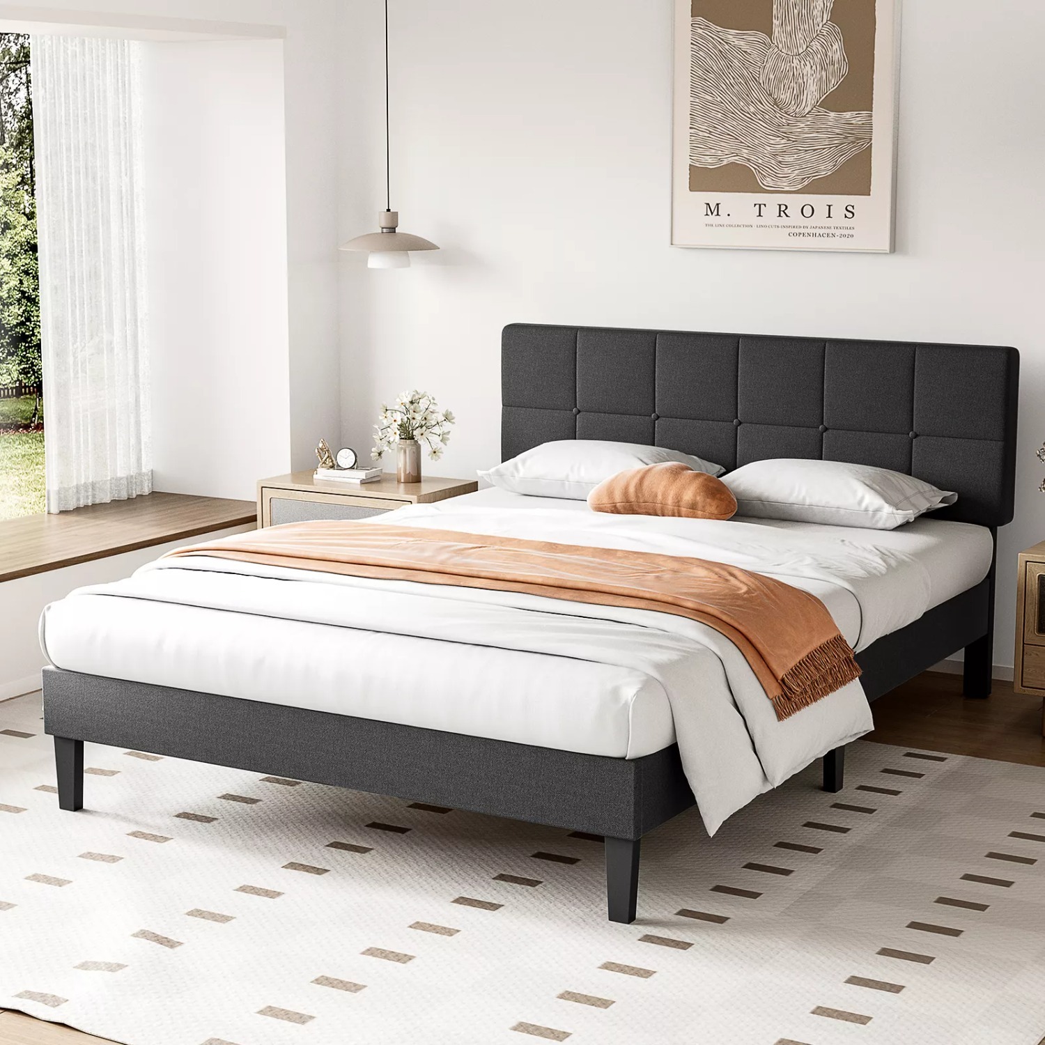 Queen Bed Frame with Adjustable Headboard - image-1