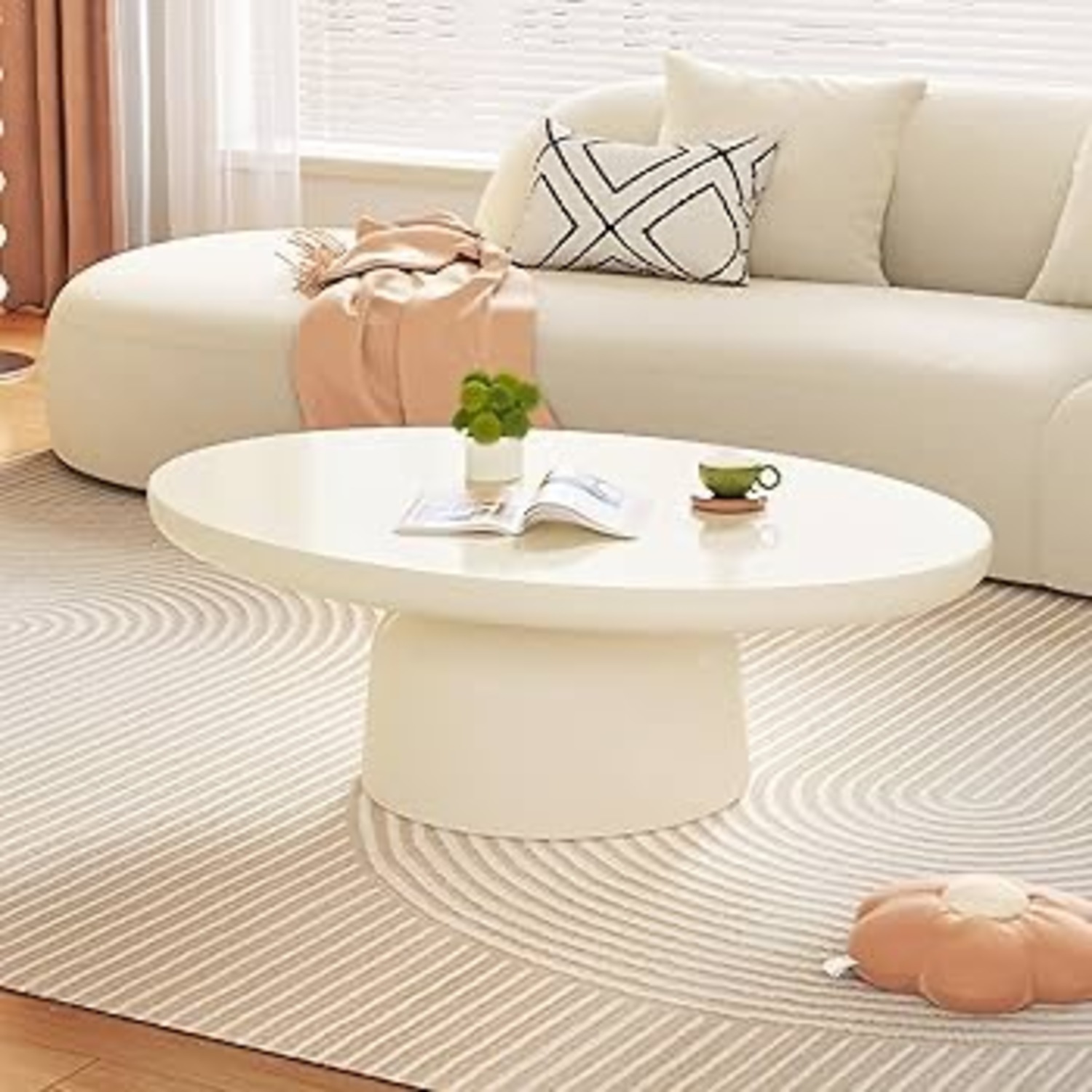 White Oval Coffee Table with Pedestal - image-4