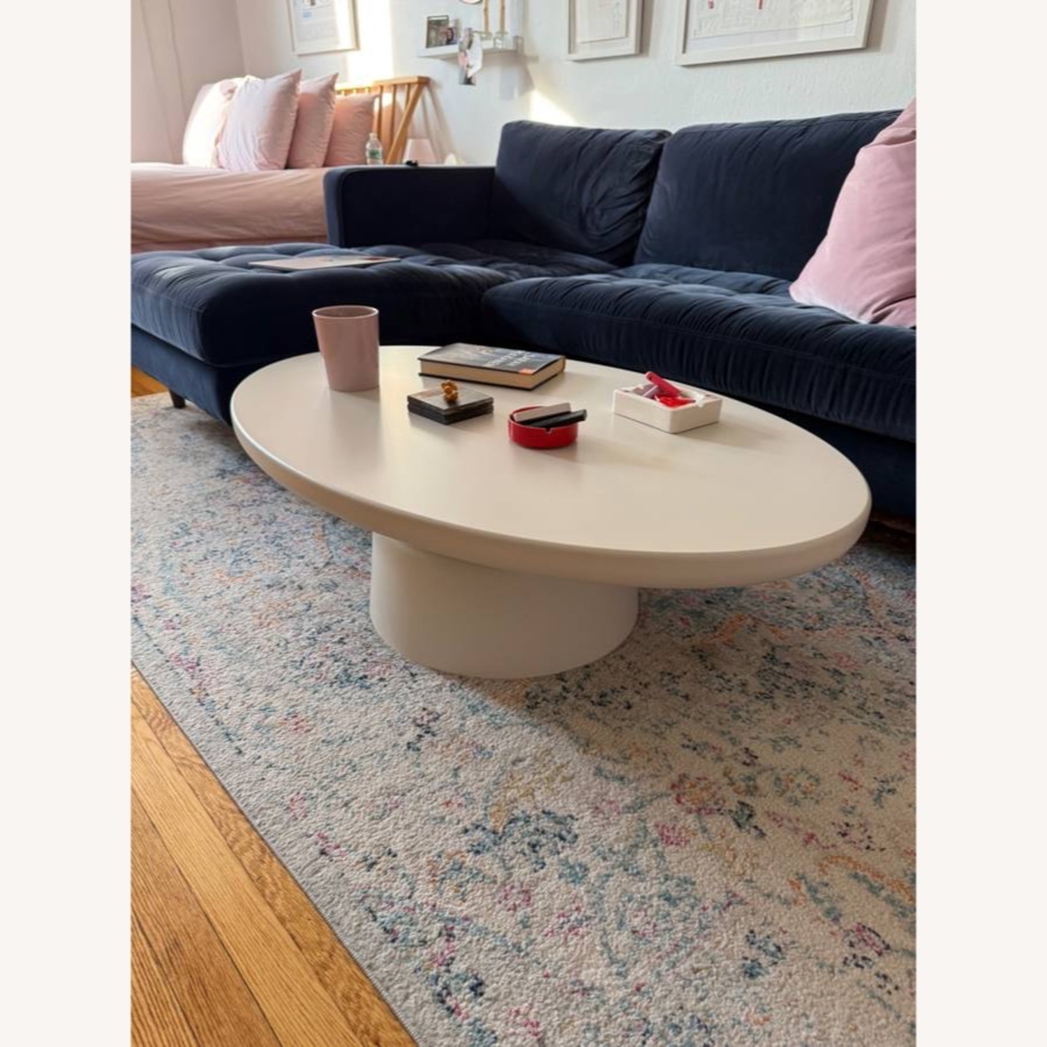 White Oval Coffee Table with Pedestal - image-3