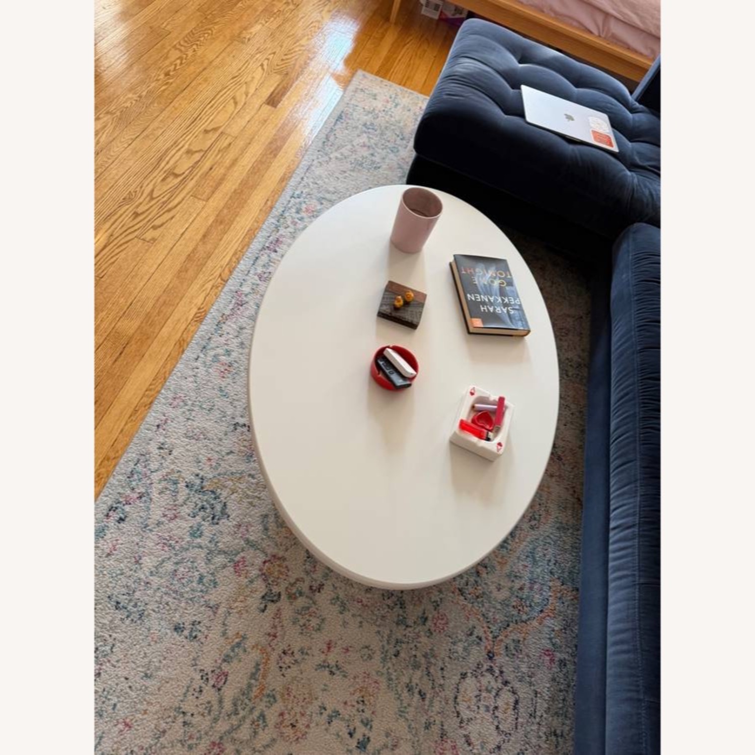 White Oval Coffee Table with Pedestal - image-1