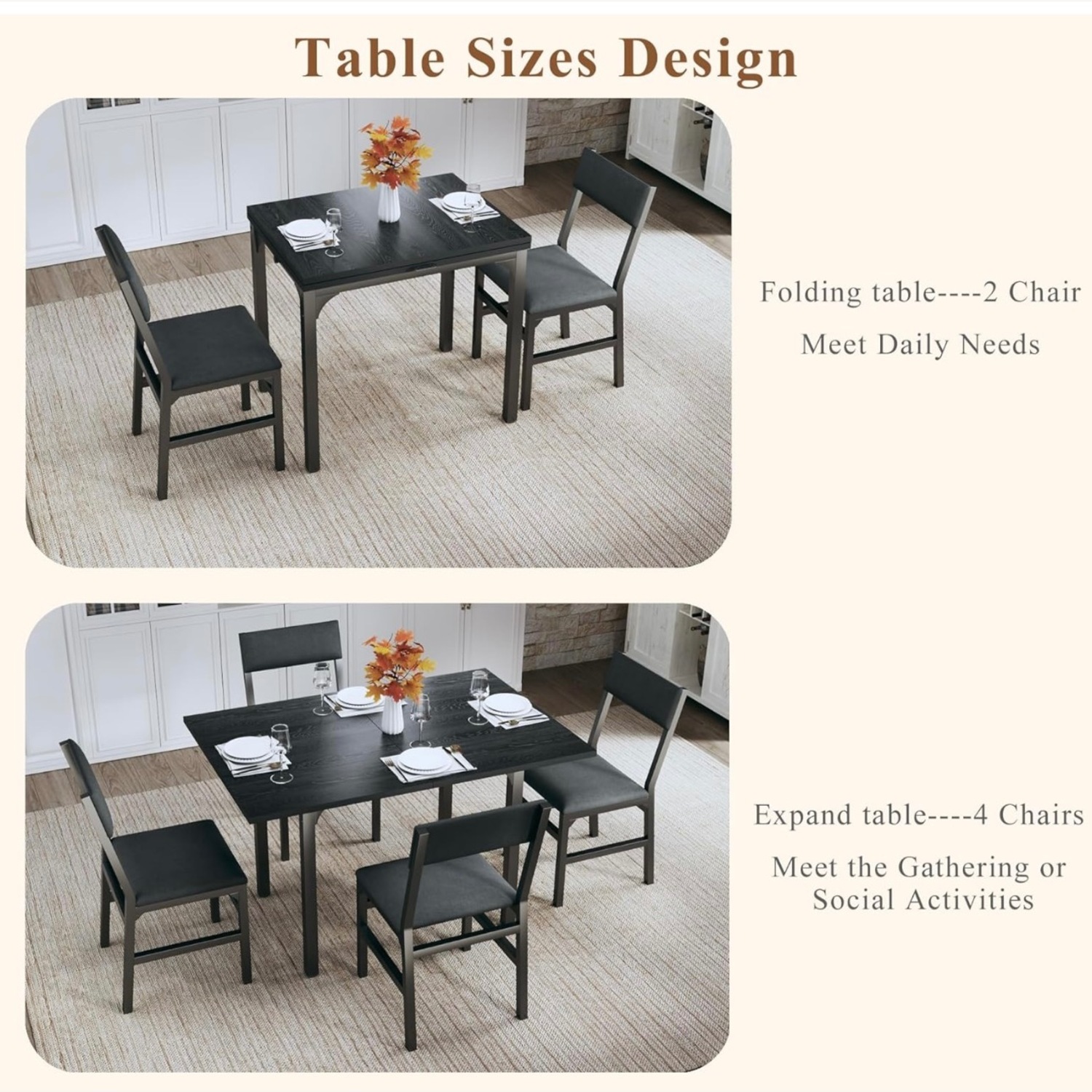 Foldable Extendable 5 piece Dining Table Set - image-2