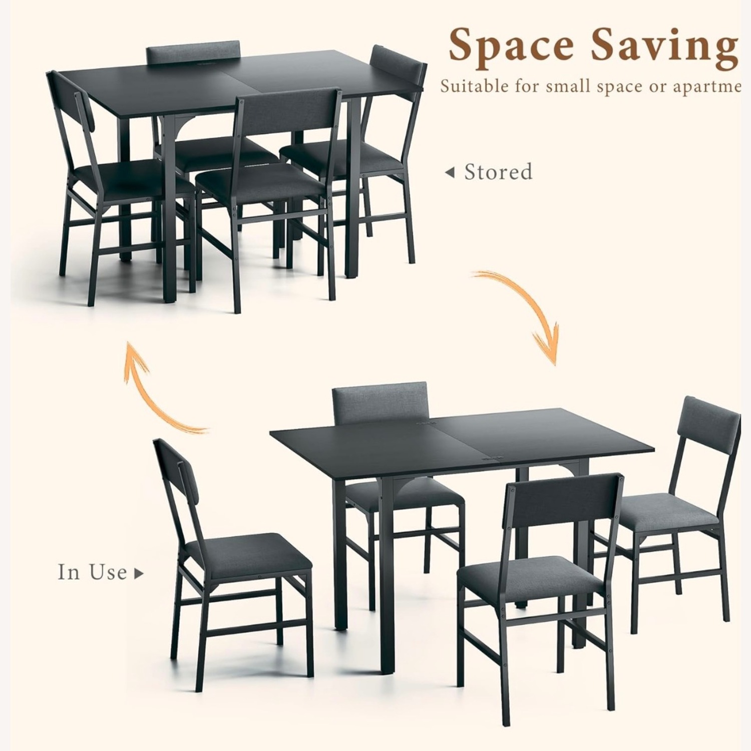 Foldable Extendable 5 piece Dining Table Set - image-5