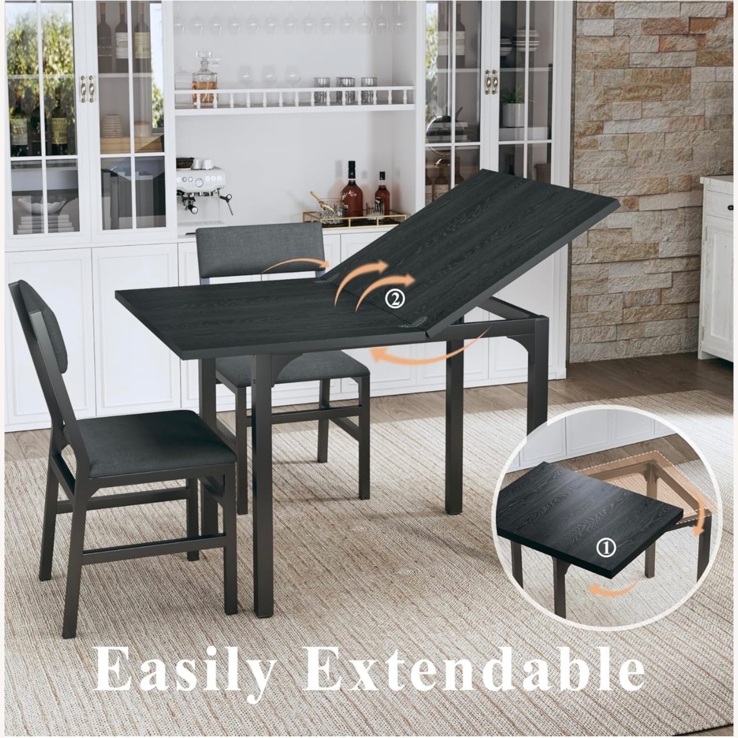 Foldable Extendable 5 piece Dining Table Set - image-3