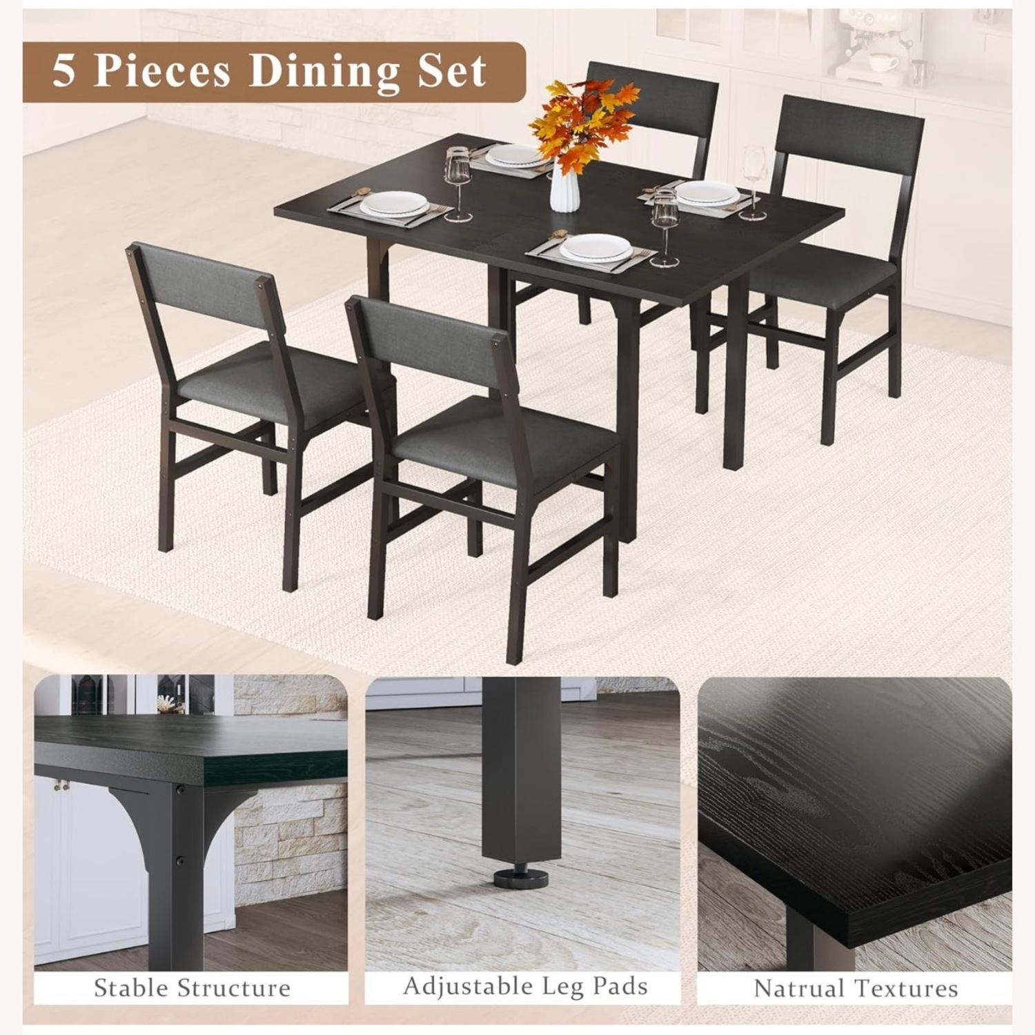 Foldable Extendable 5 piece Dining Table Set - image-7