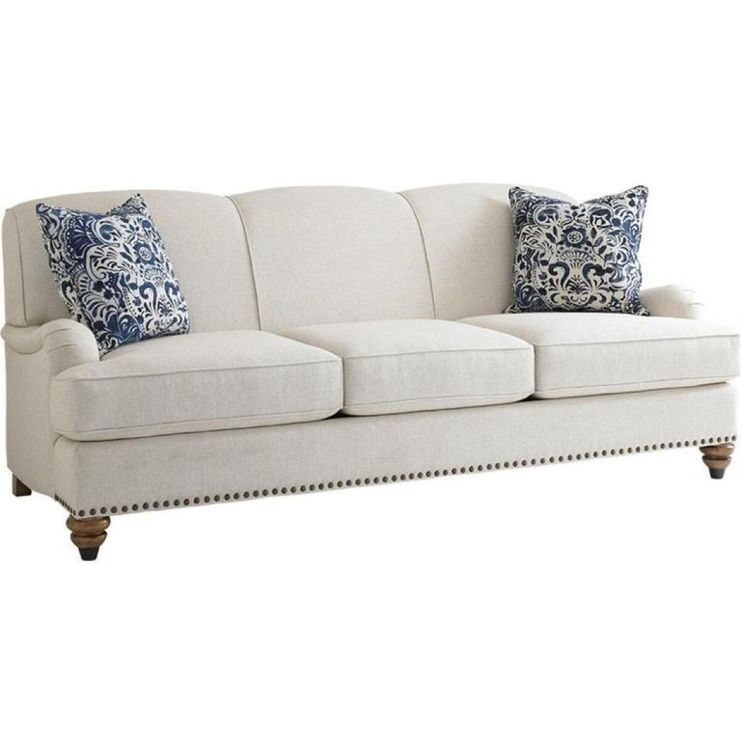 Bassett Essex Custom Couch Antique Brass Nailhead Trim - image-5