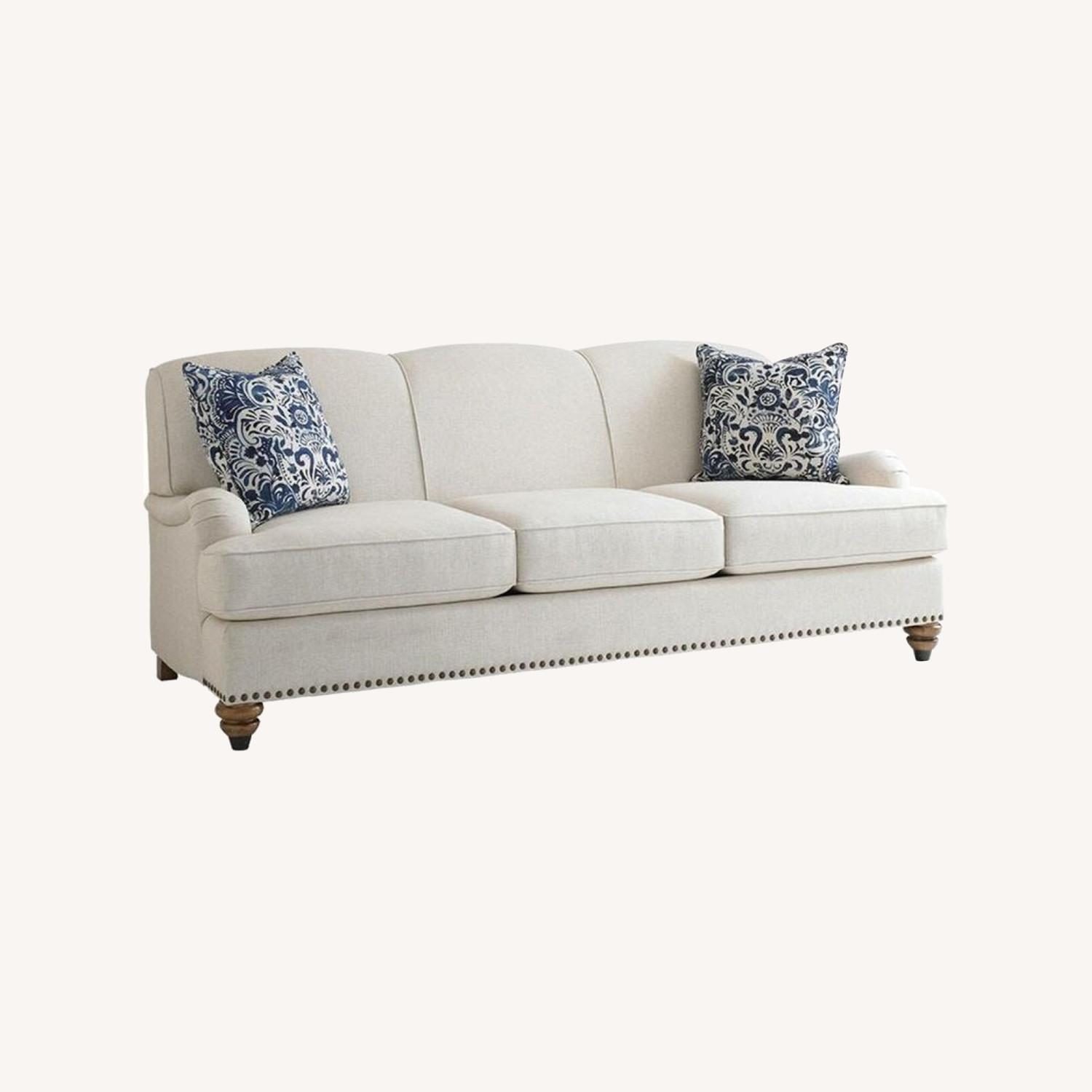 Bassett Essex Custom Couch Antique Brass Nailhead Trim - image-0