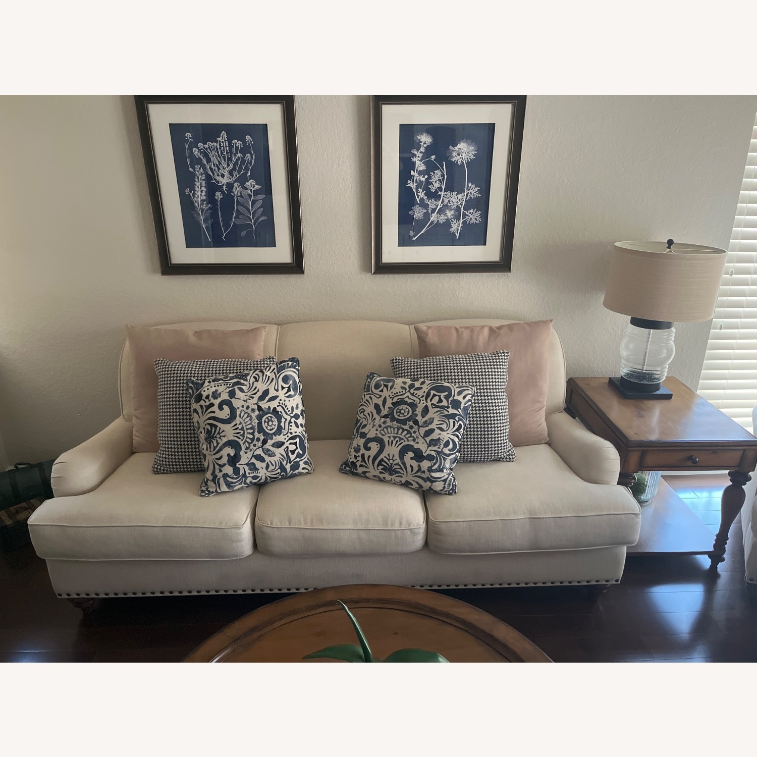 Bassett Essex Custom Couch Antique Brass Nailhead Trim - image-3