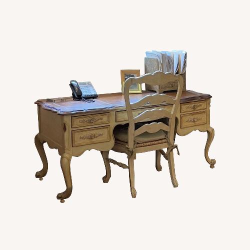 Used Leather Wrapped Wood Desk and Matching Chair  for sale on AptDeco