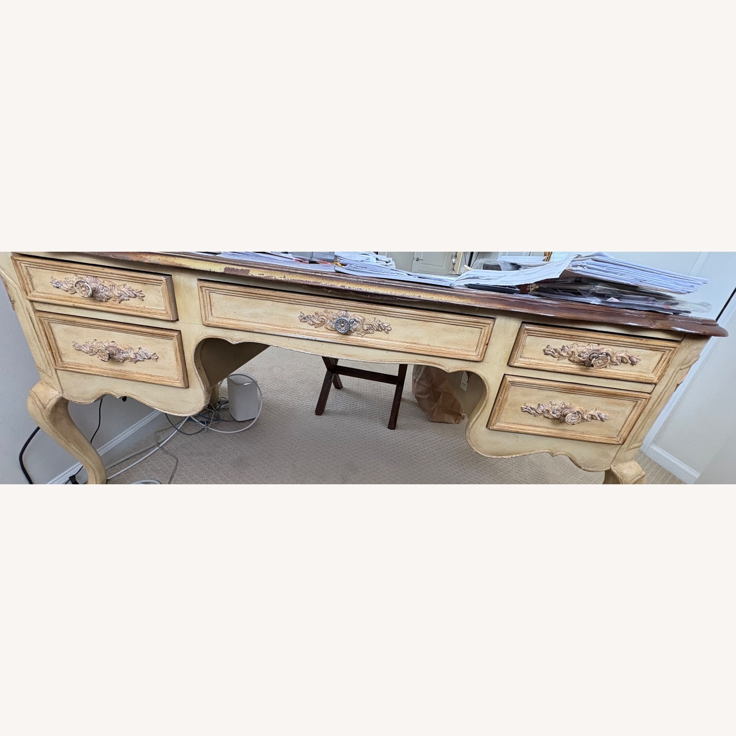 Leather Wrapped Wood Desk and Matching Chair  - image-3