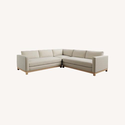 Used Pottery Barn Jake Seadrift Wood Base 3-Piece L- Shaped Sectional (110") for sale on AptDeco