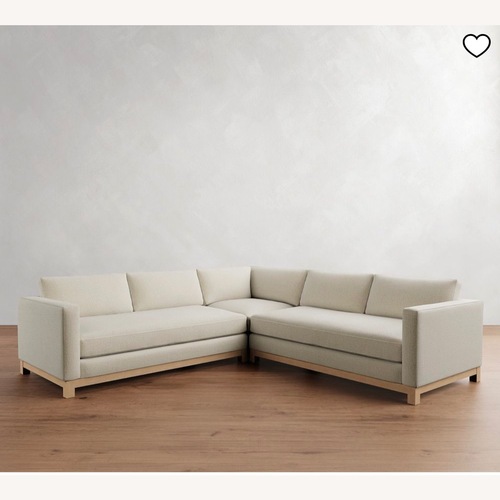 Used Pottery Barn Jake Seadrift Wood Base 3-Piece L- Shaped Sectional (110") for sale on AptDeco