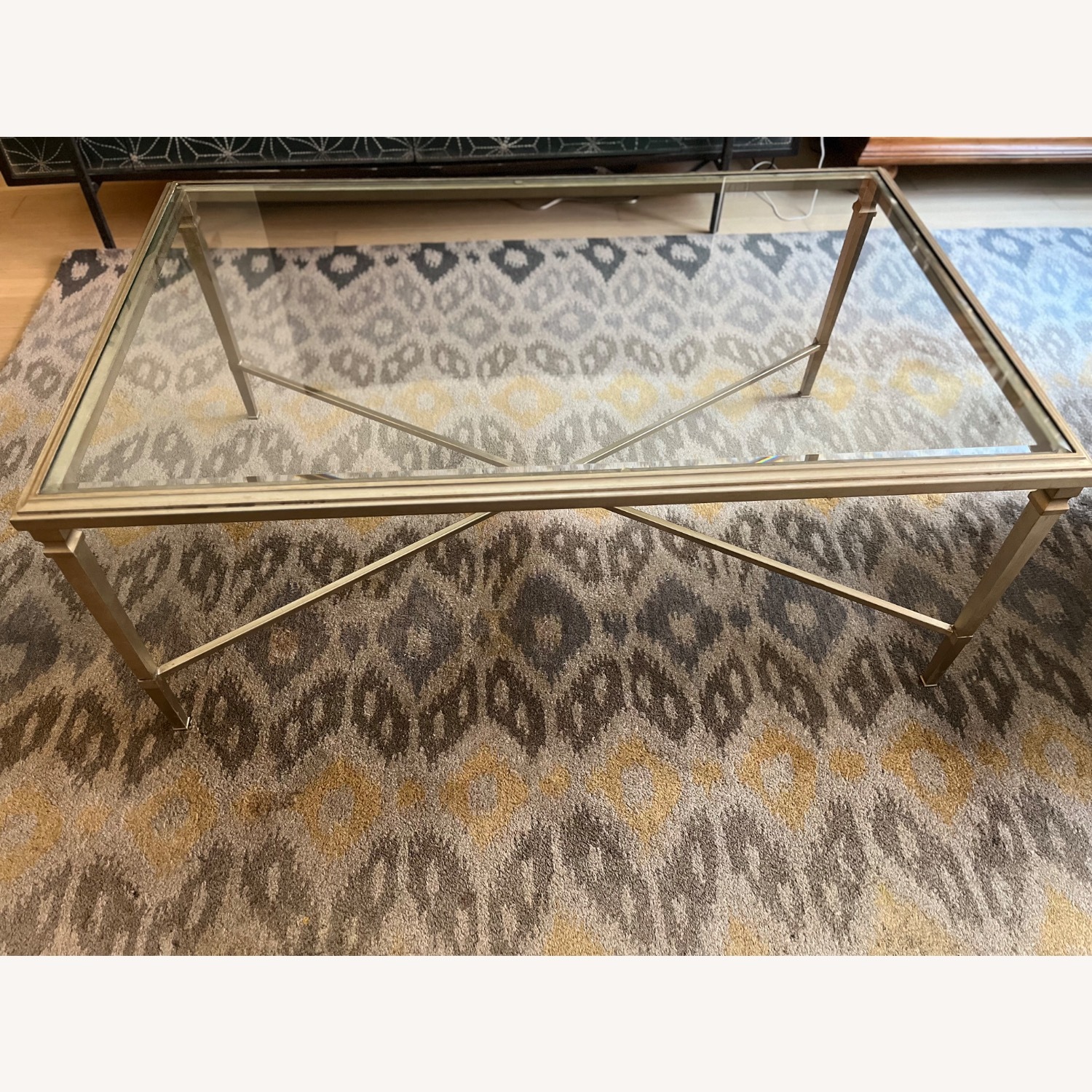 Ethan Allen Silver Steel and Glass Coffee Table - image-1