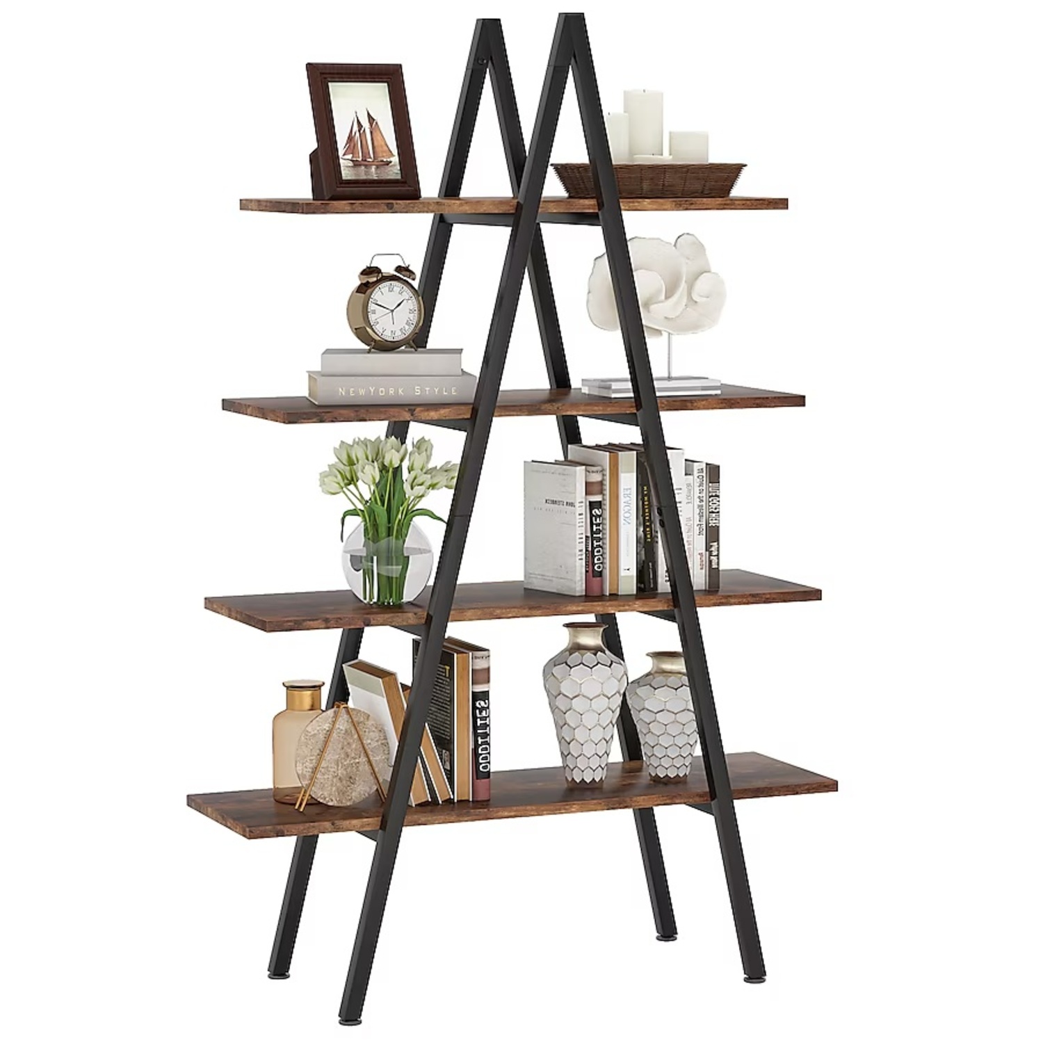Dark Brown Triangle Bookcase - image-5