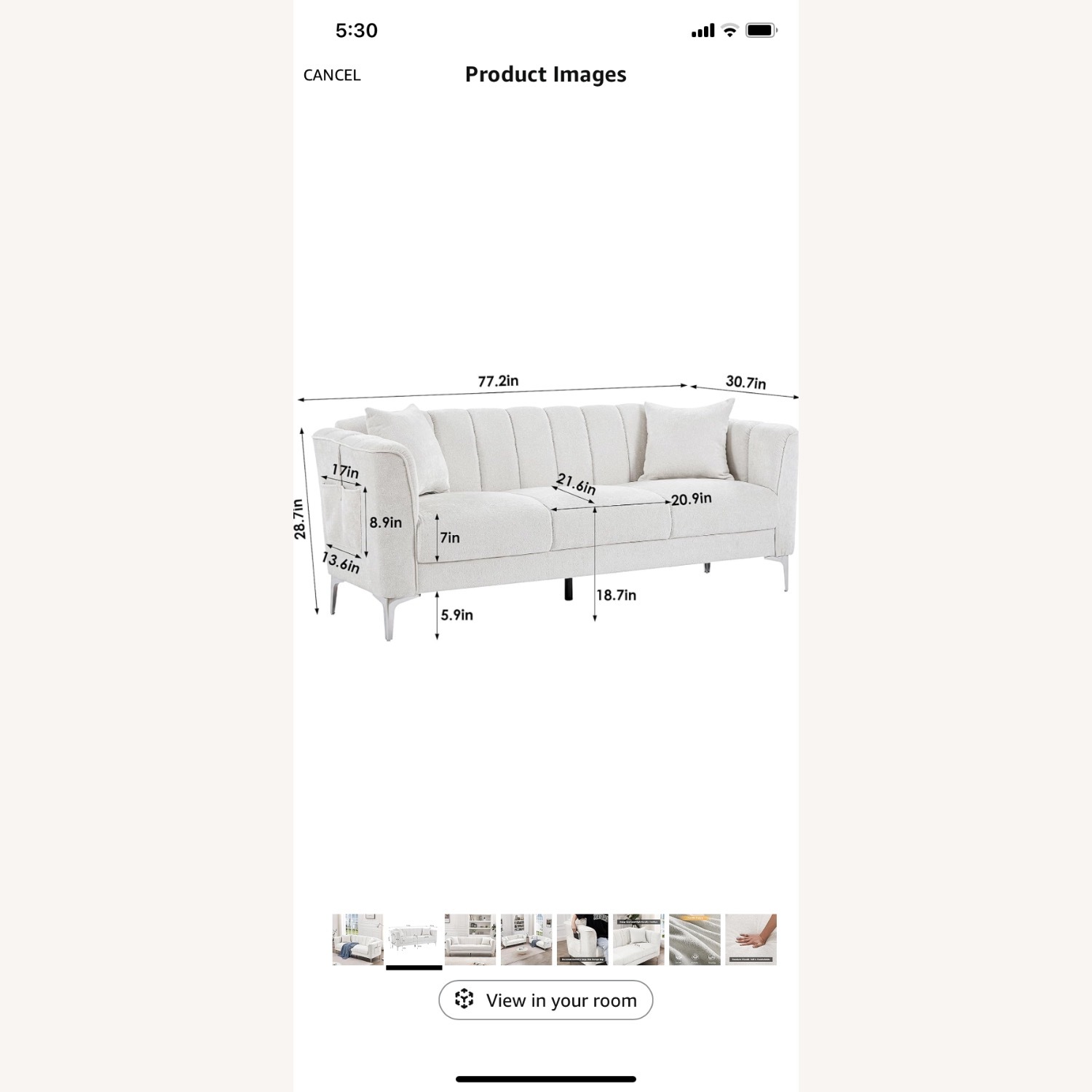 HOSTACK 77" Sofa, Modern Sofa Couch with Deep Seats - image-6